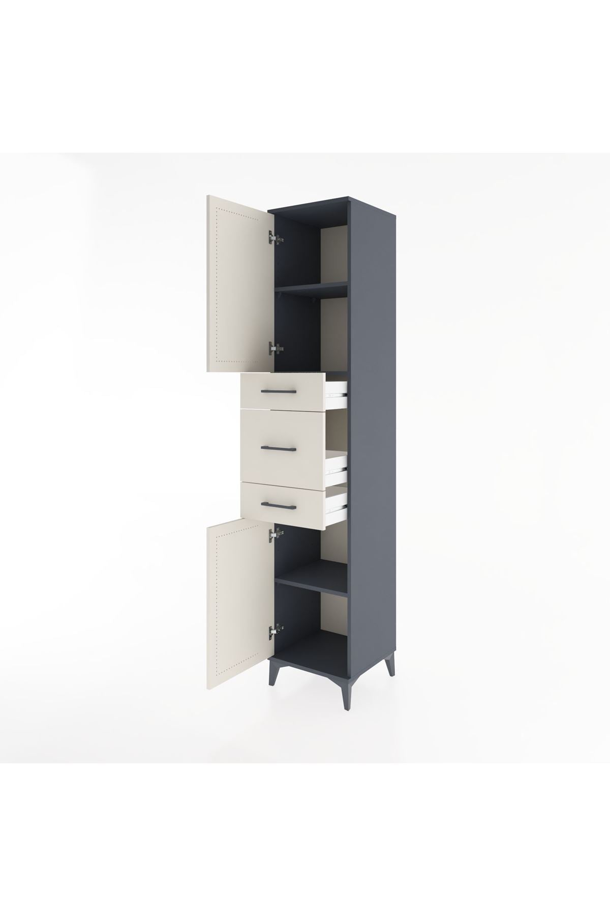 Hyperion Dolap 3 Raflı 3 Çekmeceli 2 Kapaklı 44x44x221 Antrasit-Aytaşı