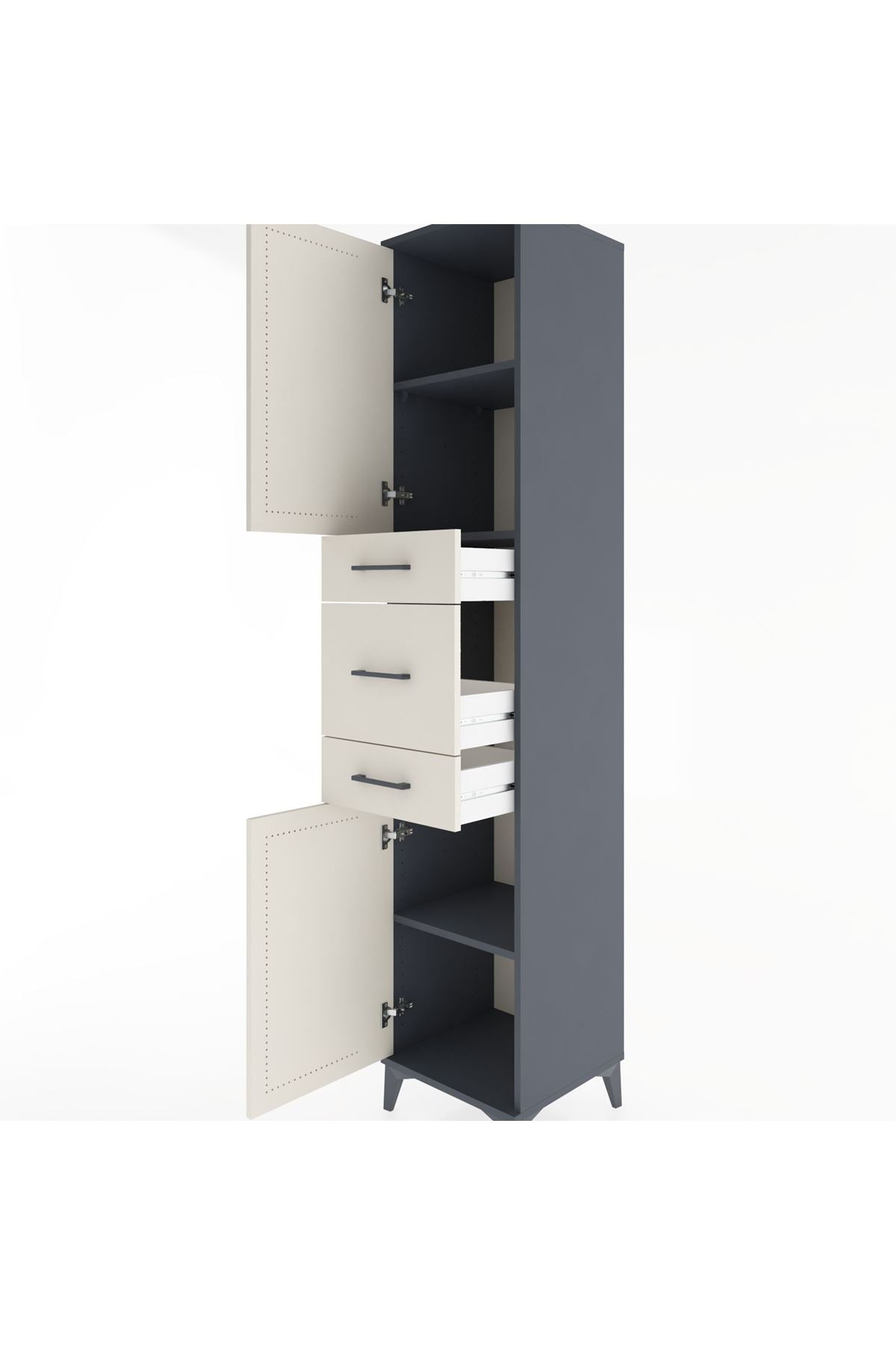 Hyperion Dolap 3 Raflı 3 Çekmeceli 2 Kapaklı 44x44x221 Antrasit-Aytaşı