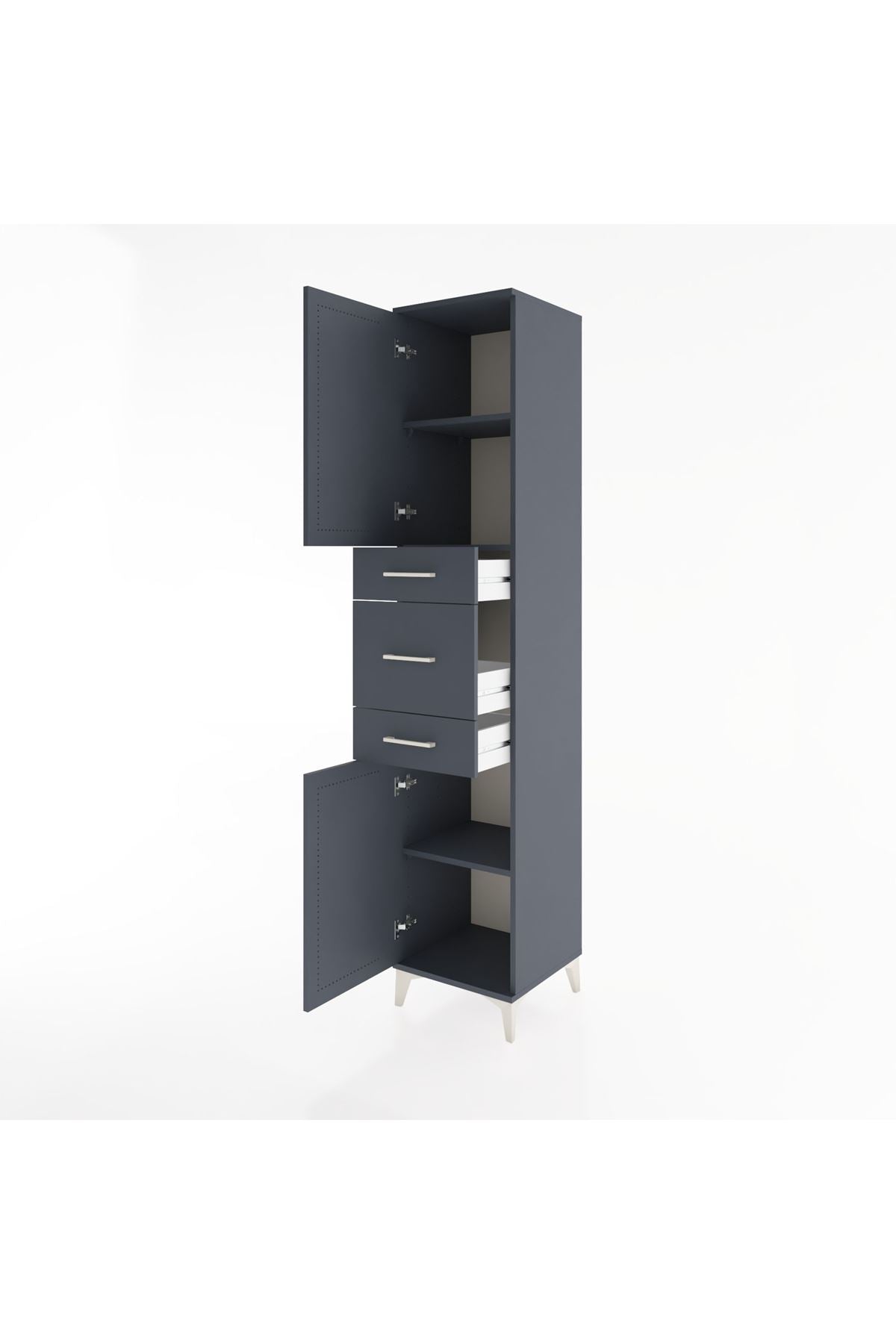 Hyperion Dolap 3 Raflı 3 Çekmeceli 2 Kapaklı 44x44x221 Antrasit-Antrasit