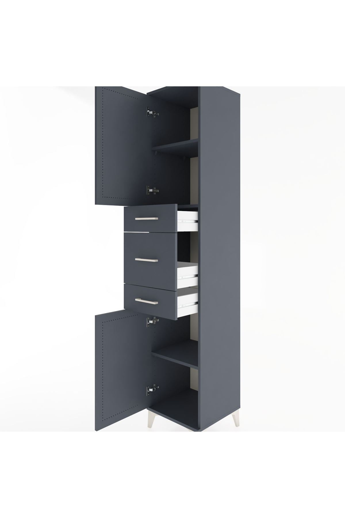 Hyperion Dolap 3 Raflı 3 Çekmeceli 2 Kapaklı 44x44x221 Antrasit-Antrasit