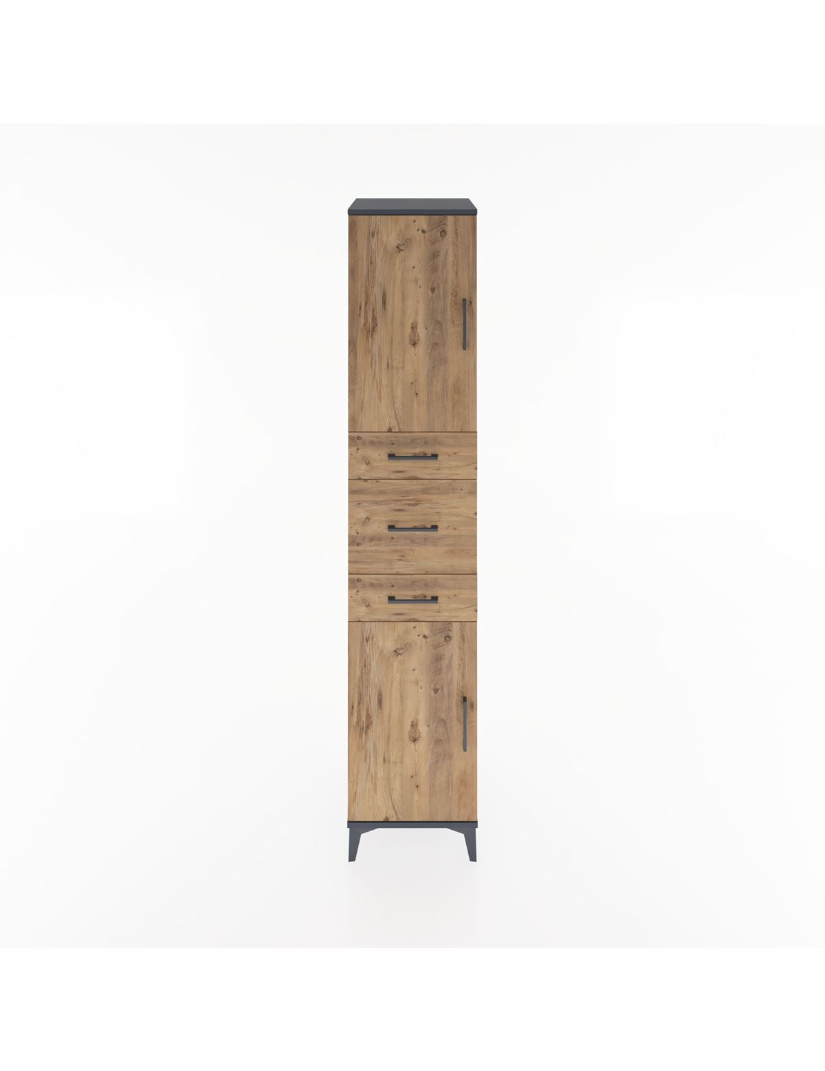 Hyperion Dolap 3 Raflı 3 Çekmeceli 2 Kapaklı 44x44x221 Antrasit-Çam