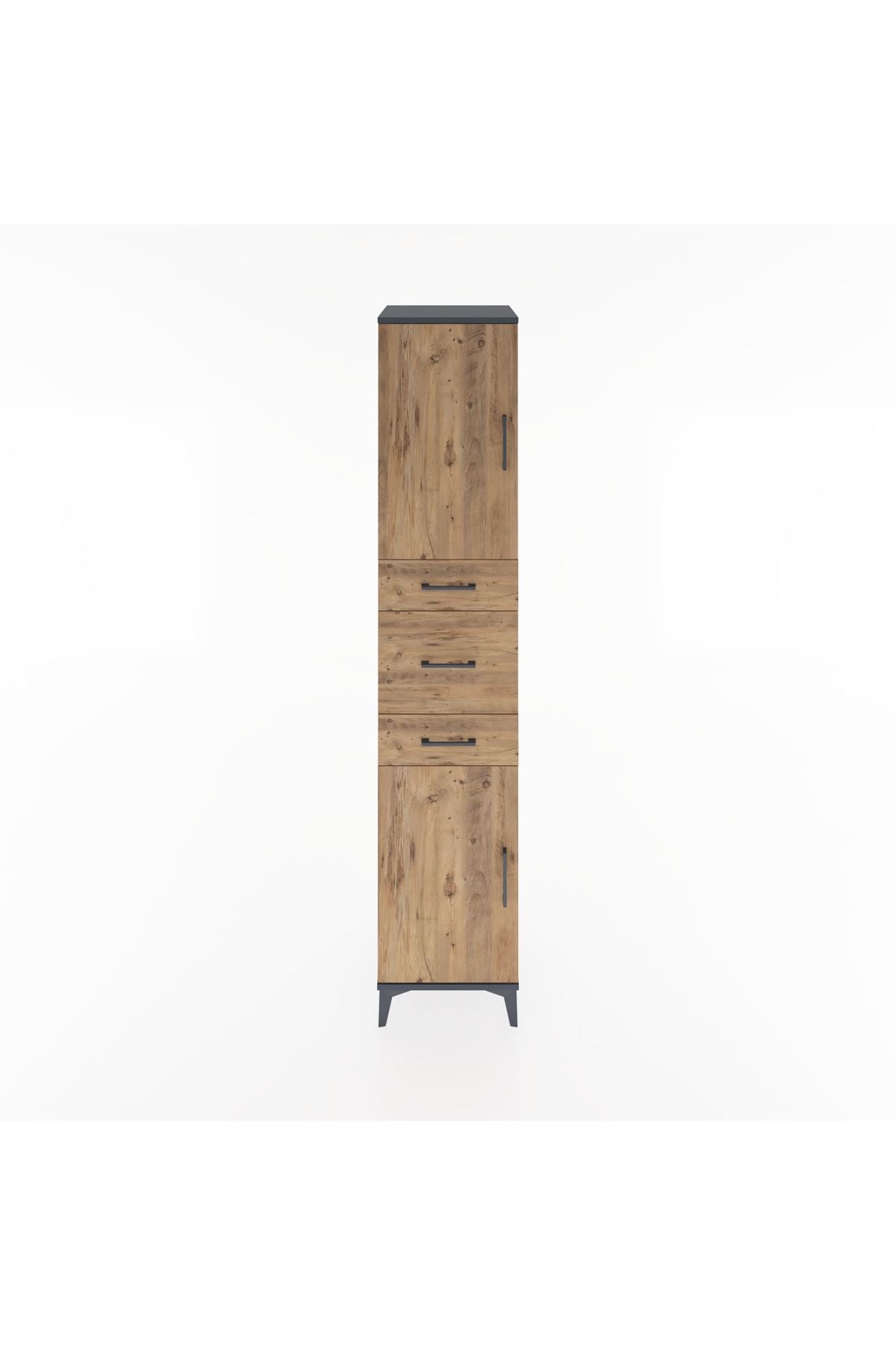 Hyperion Dolap 3 Raflı 3 Çekmeceli 2 Kapaklı 44x44x221 Antrasit-Çam