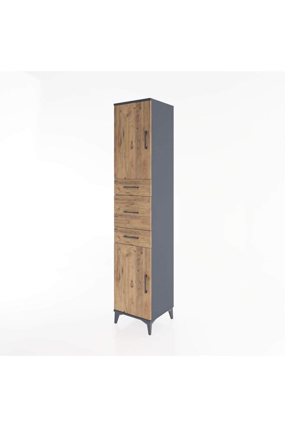 Hyperion Dolap 3 Raflı 3 Çekmeceli 2 Kapaklı 44x44x221 Antrasit-Çam