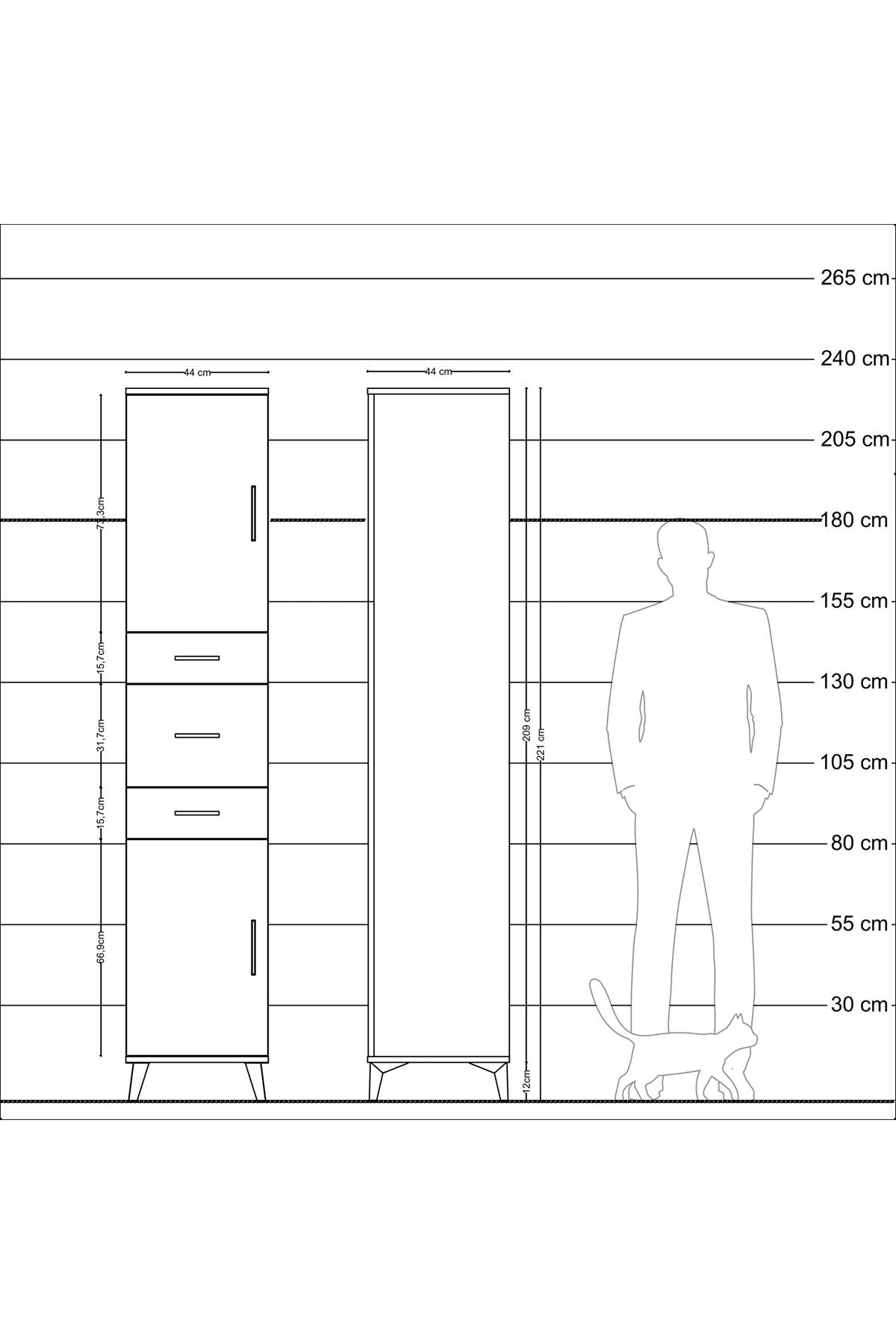 Hyperion Dolap 3 Raflı 3 Çekmeceli 2 Kapaklı 44x44x221 Çam-Aytaşı