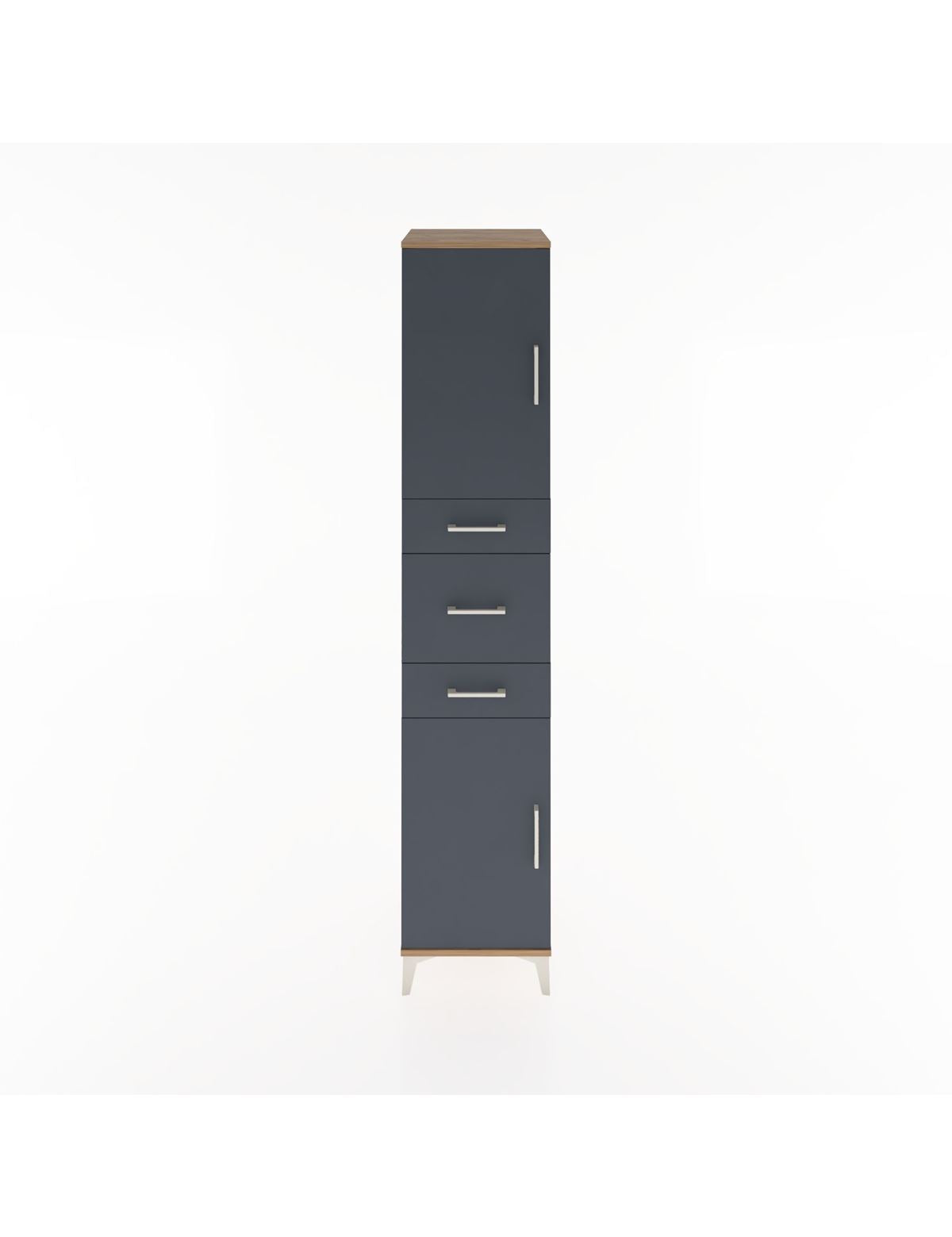 Hyperion Dolap 3 Raflı 3 Çekmeceli 2 Kapaklı 44x44x221 Çam-Antrasit