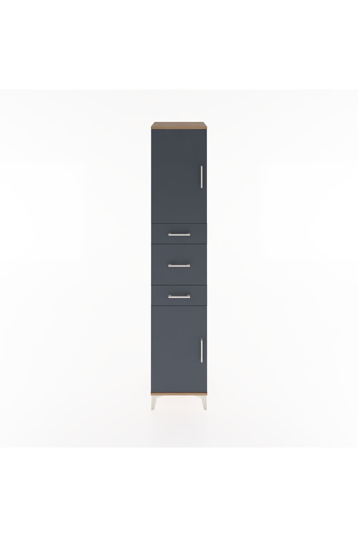 Hyperion Dolap 3 Raflı 3 Çekmeceli 2 Kapaklı 44x44x221 Çam-Antrasit