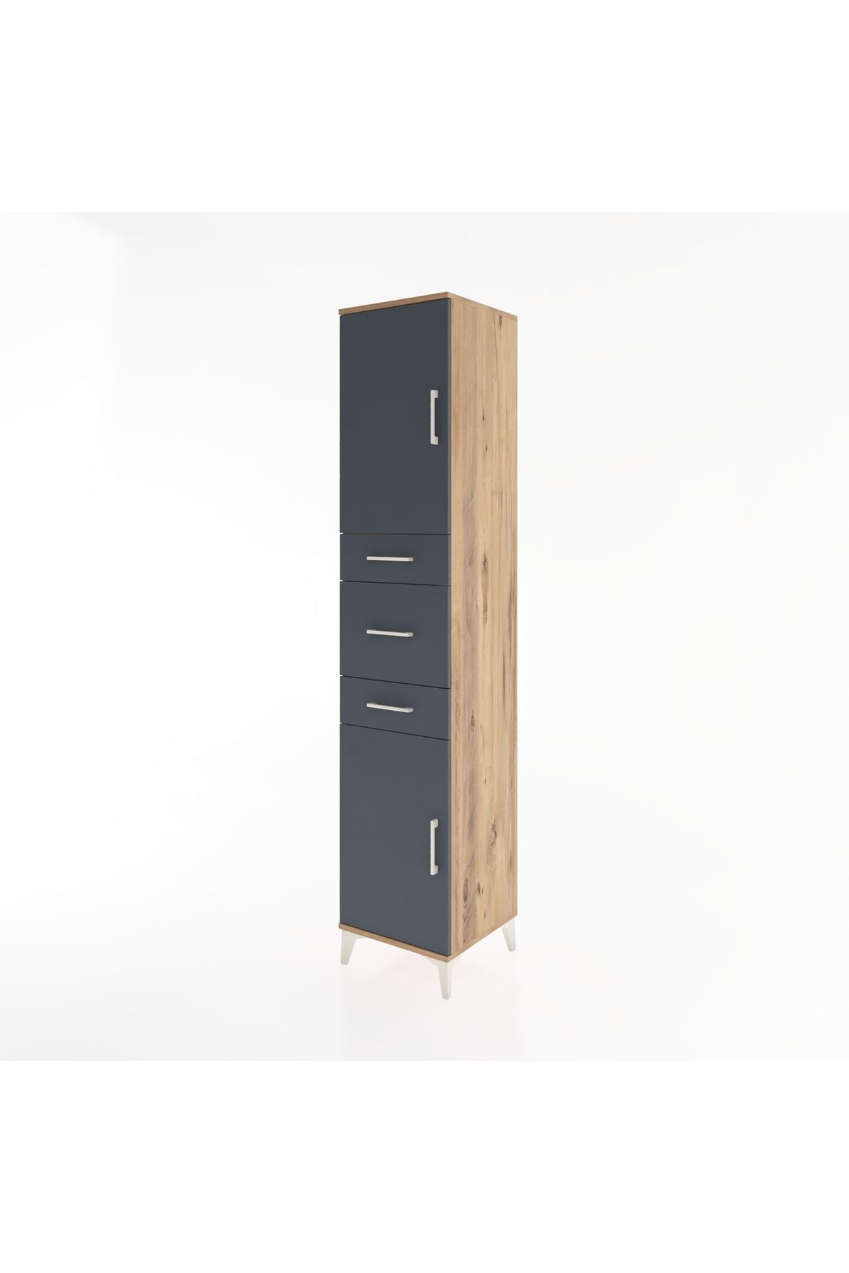 Hyperion Dolap 3 Raflı 3 Çekmeceli 2 Kapaklı 44x44x221 Çam-Antrasit