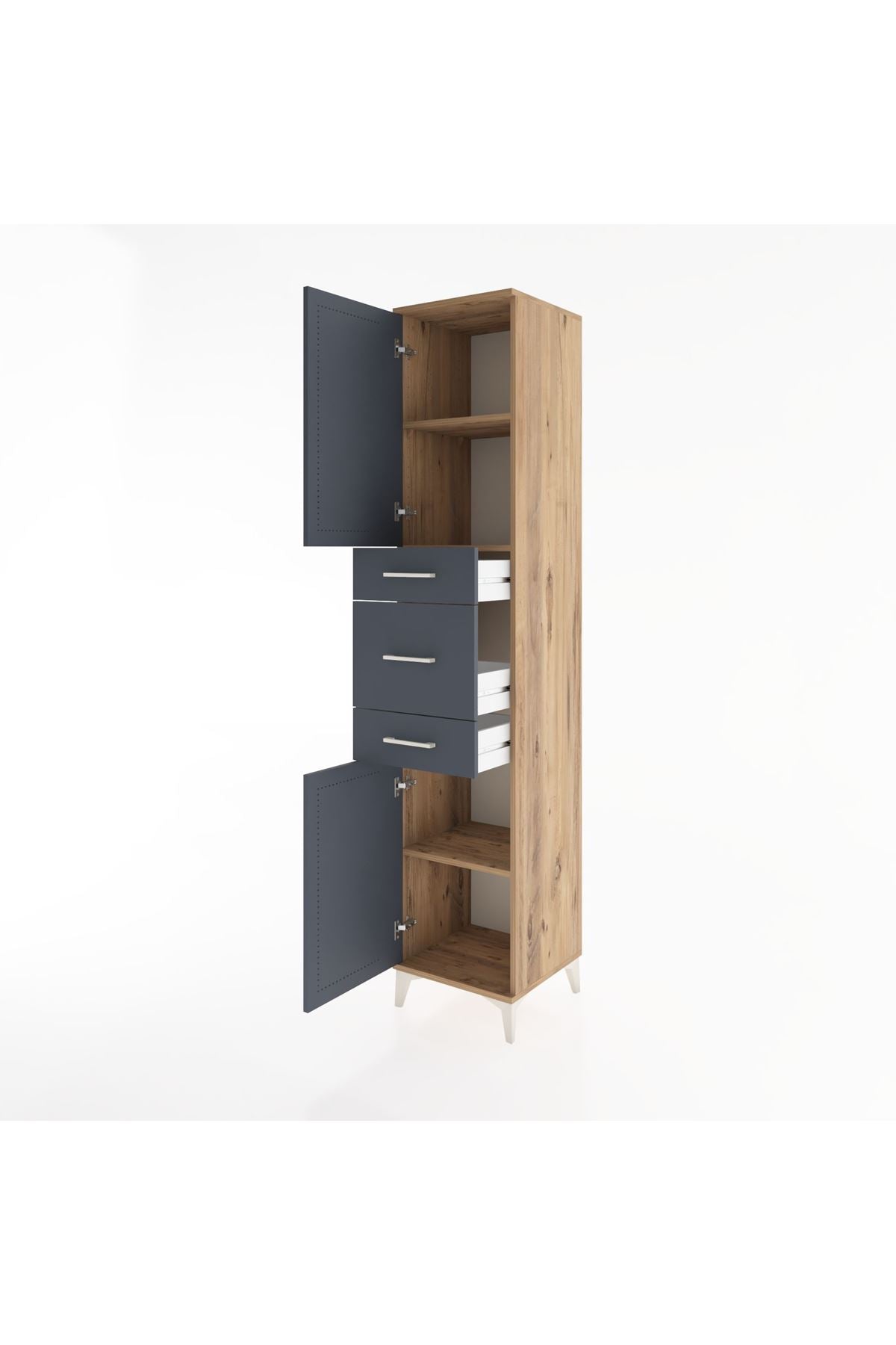 Hyperion Dolap 3 Raflı 3 Çekmeceli 2 Kapaklı 44x44x221 Çam-Antrasit