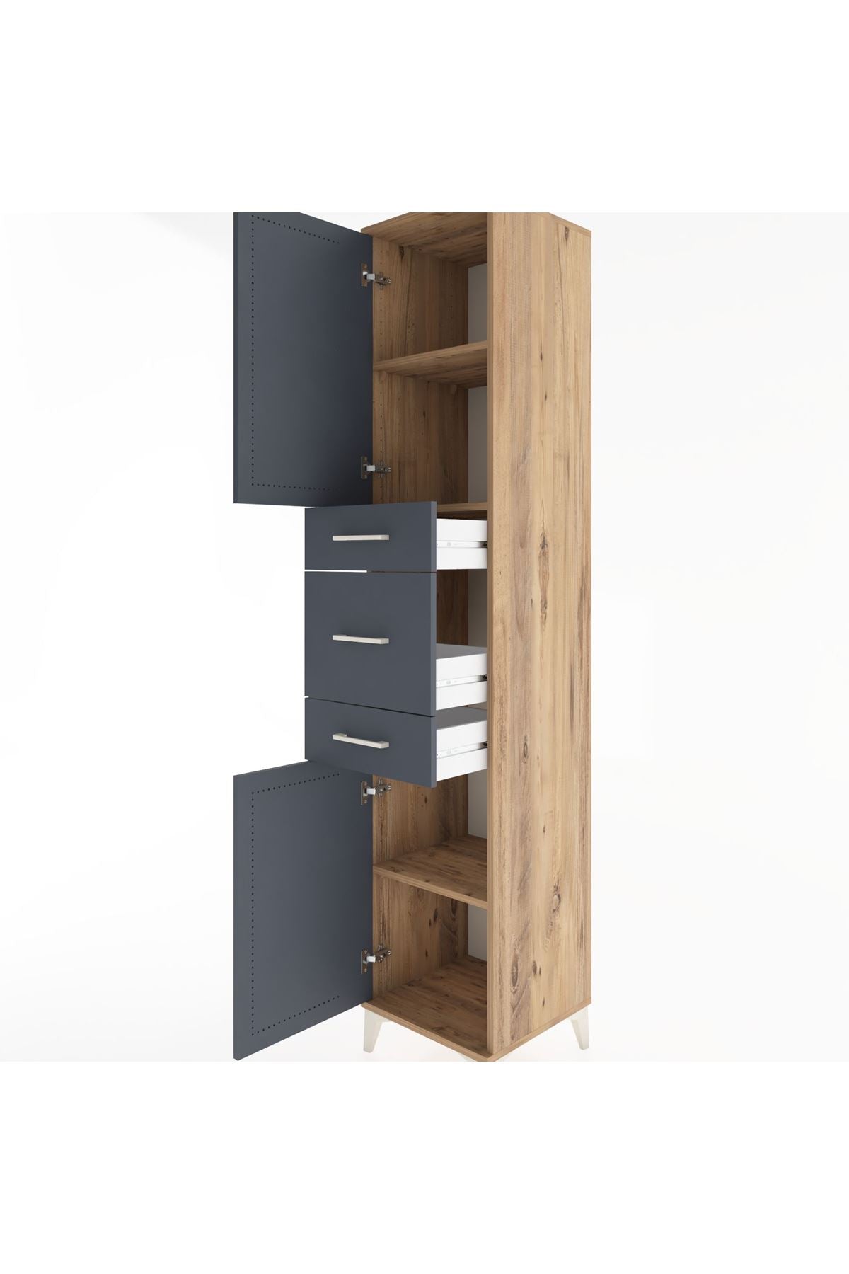 Hyperion Dolap 3 Raflı 3 Çekmeceli 2 Kapaklı 44x44x221 Çam-Antrasit