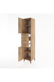 Hyperion Dolap 3 Raflı 3 Çekmeceli 2 Kapaklı 44x44x221 Çam-Çam