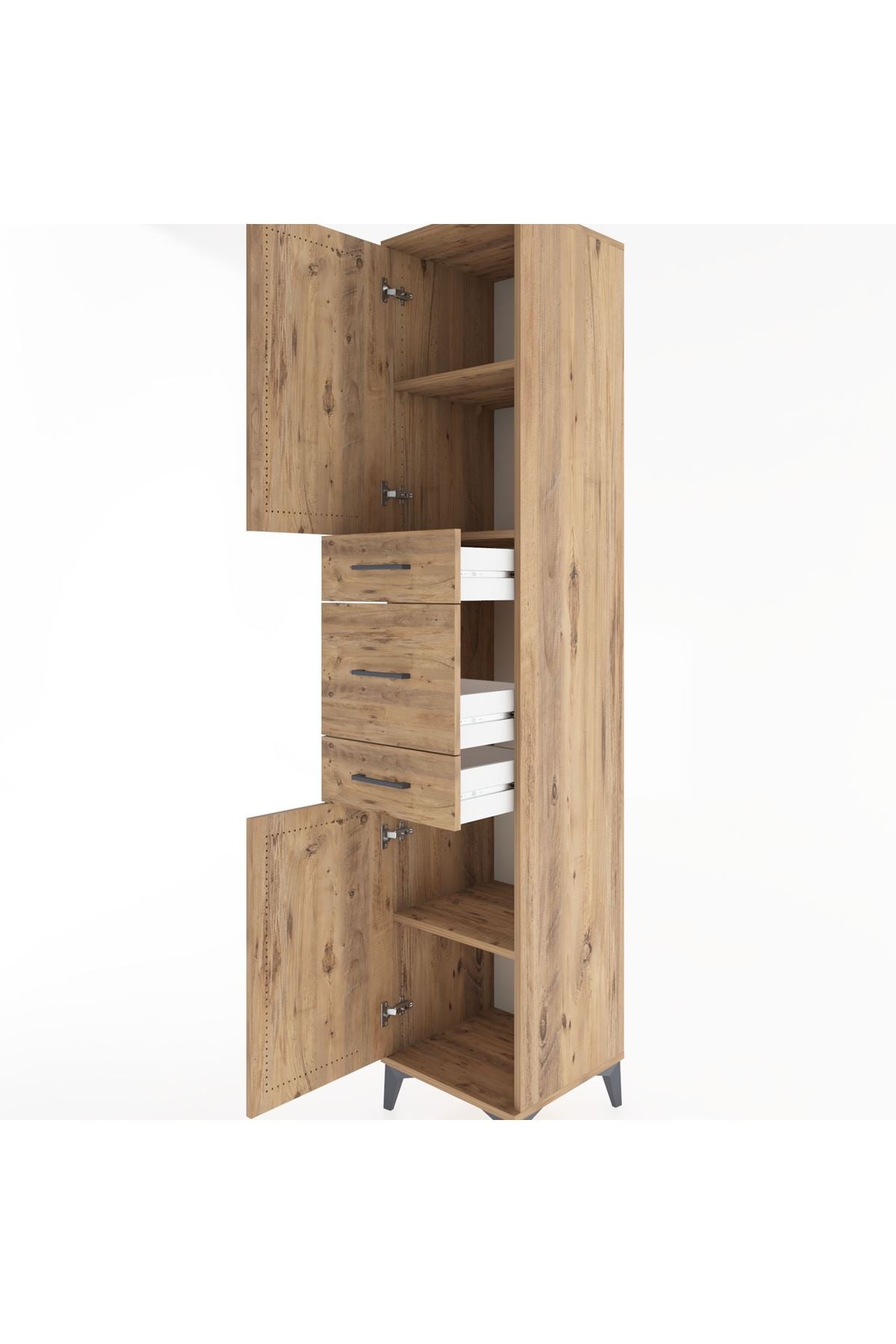 Hyperion Dolap 3 Raflı 3 Çekmeceli 2 Kapaklı 44x44x221 Çam-Çam