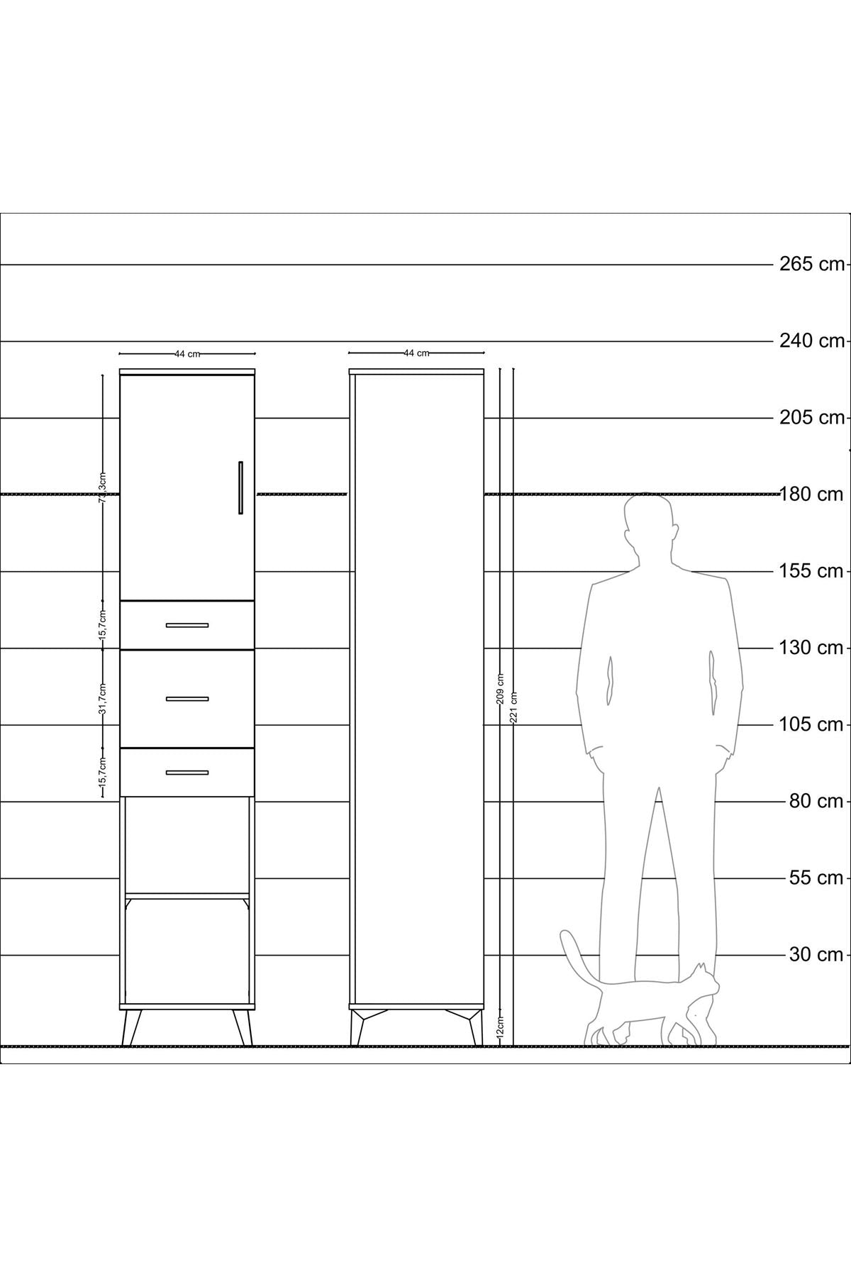 Hyperion Dolap 3 Raflı 3 Çekmeceli Tek Kapaklı 44x44x221 Aytaşı-Aytaşı