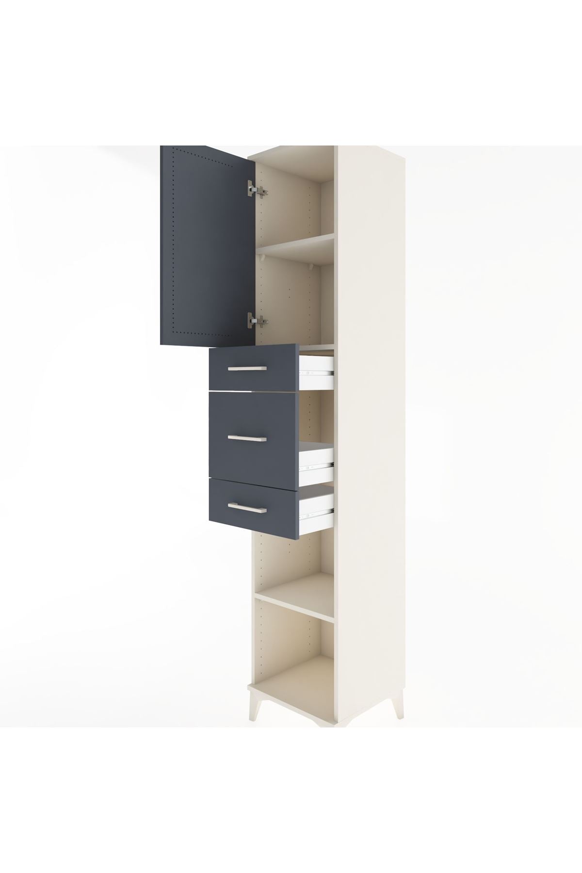 Hyperion Dolap 3 Raflı 3 Çekmeceli Tek Kapaklı 44x44x221 Aytaşı-Antrasit