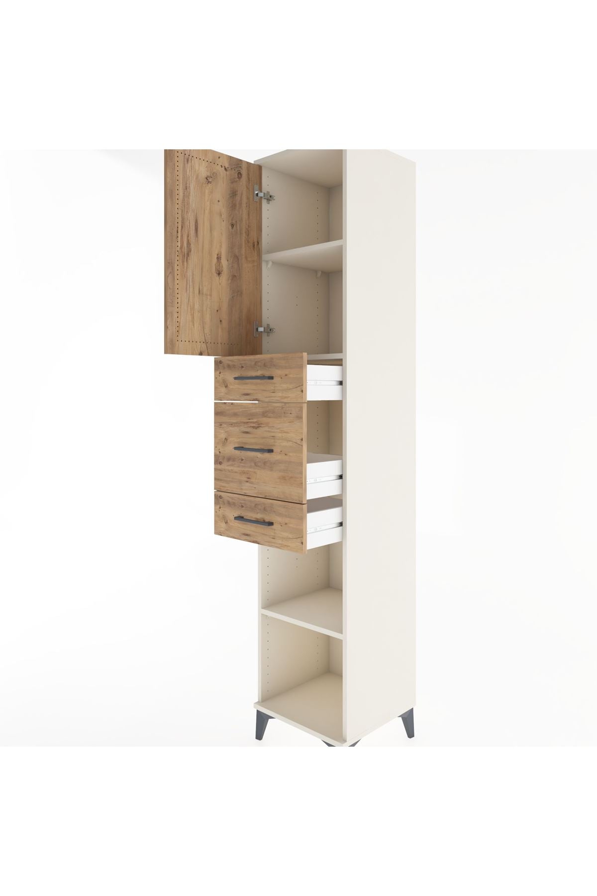 Hyperion Dolap 3 Raflı 3 Çekmeceli Tek Kapaklı 44x44x221 Aytaşı-Çam