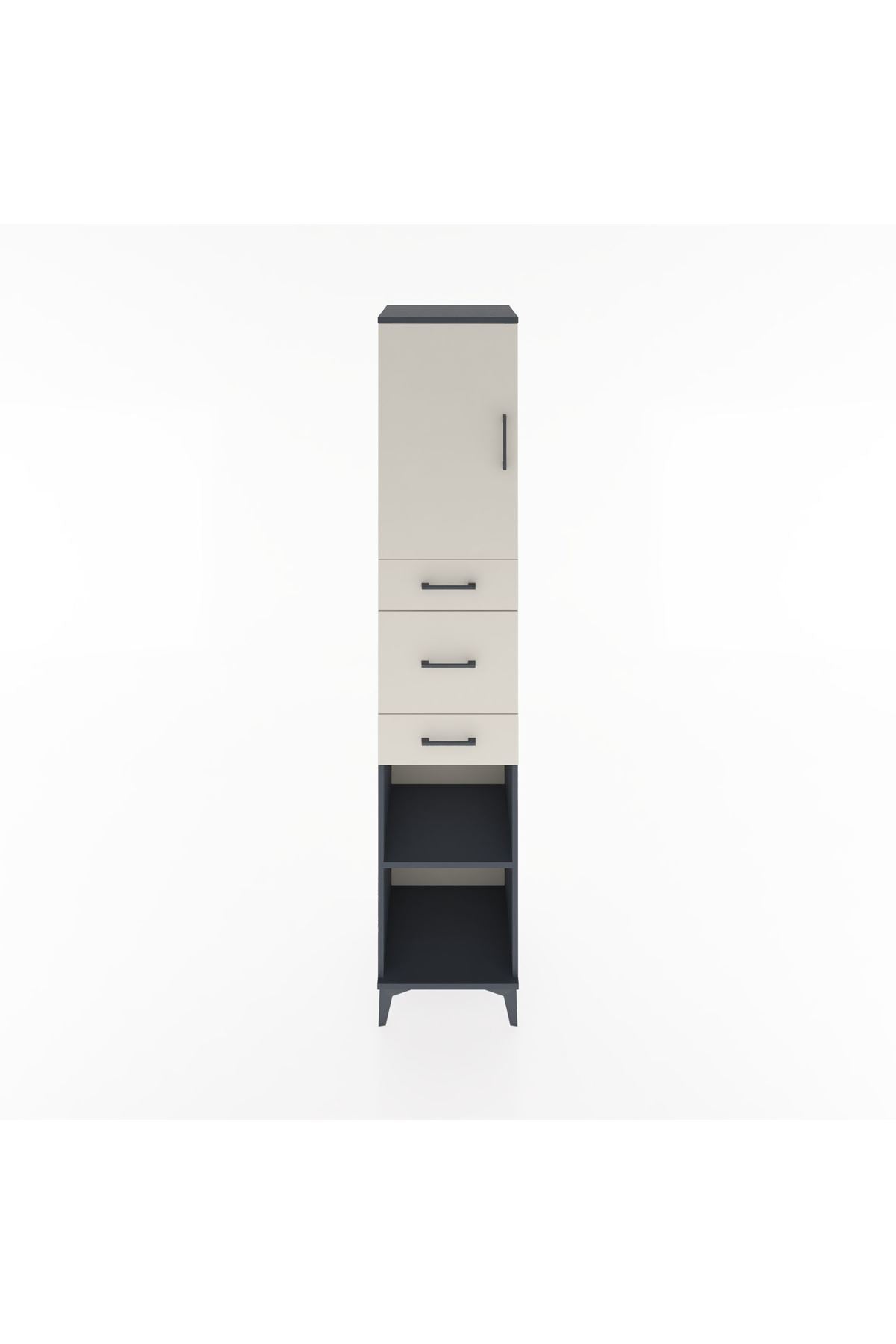 Hyperion Dolap 3 Raflı 3 Çekmeceli Tek Kapaklı 44x44x221 Antrasit-Aytaşı