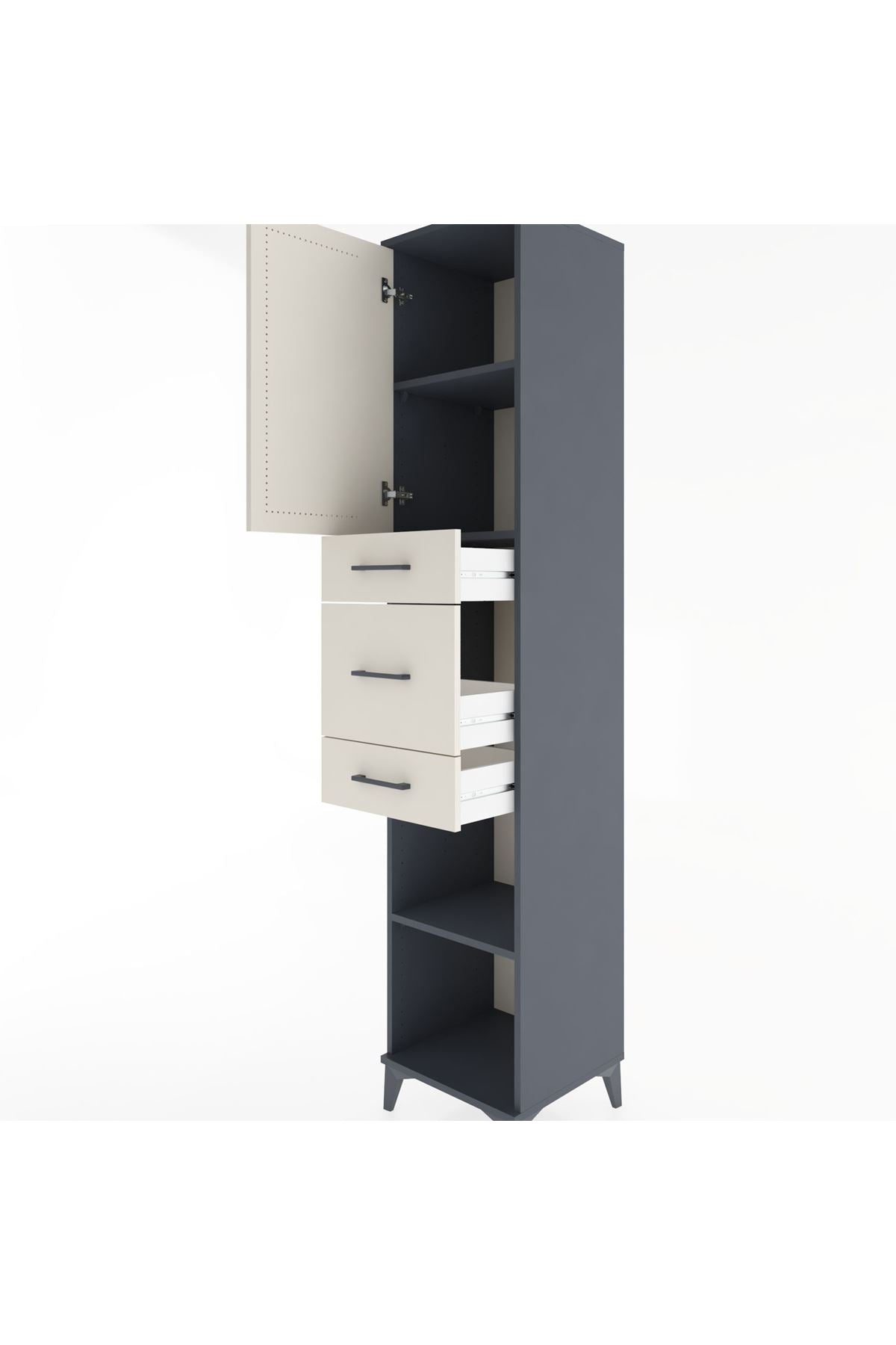 Hyperion Dolap 3 Raflı 3 Çekmeceli Tek Kapaklı 44x44x221 Antrasit-Aytaşı