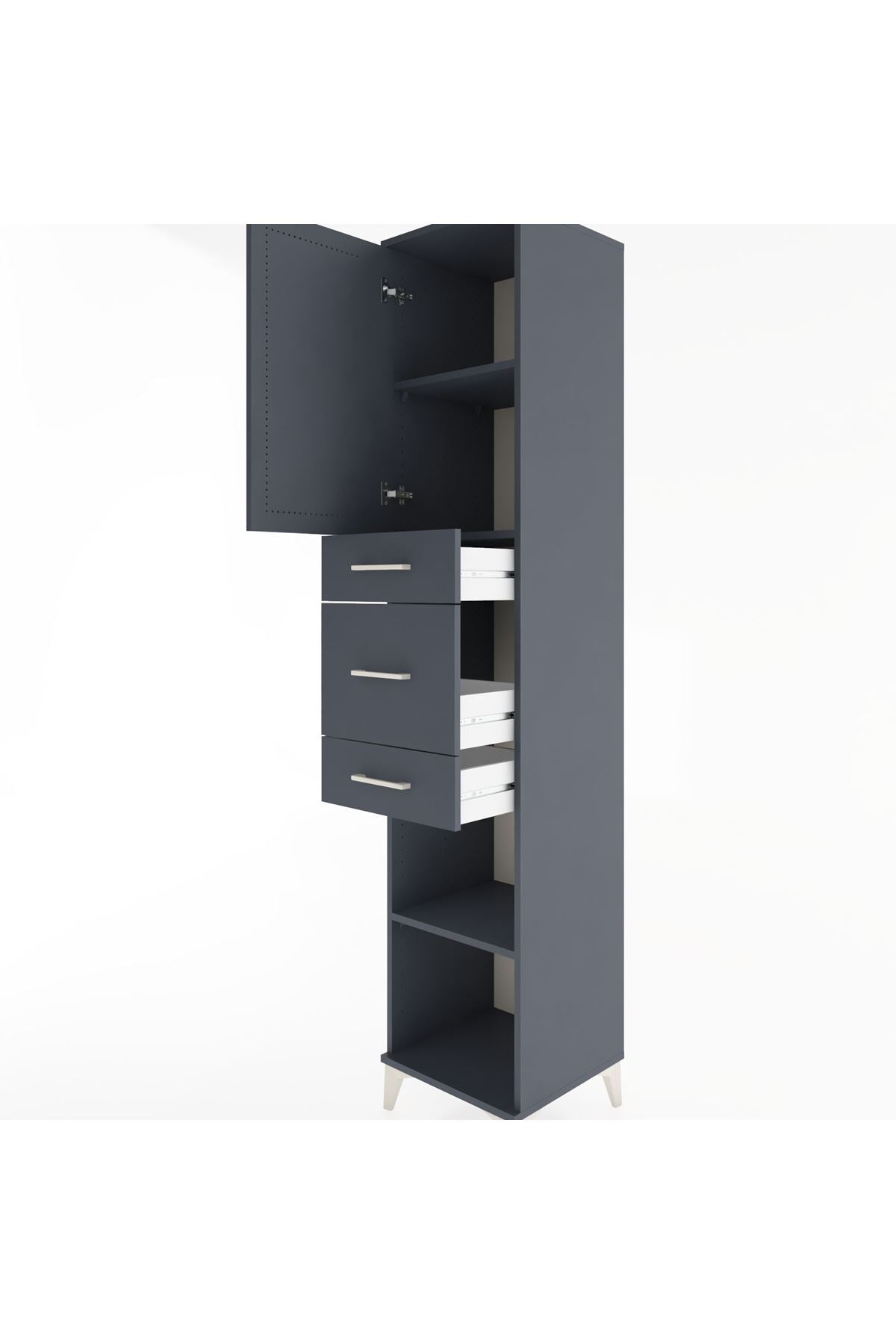 Hyperion Dolap 3 Raflı 3 Çekmeceli Tek Kapaklı 44x44x221 Antrasit-Antrasit