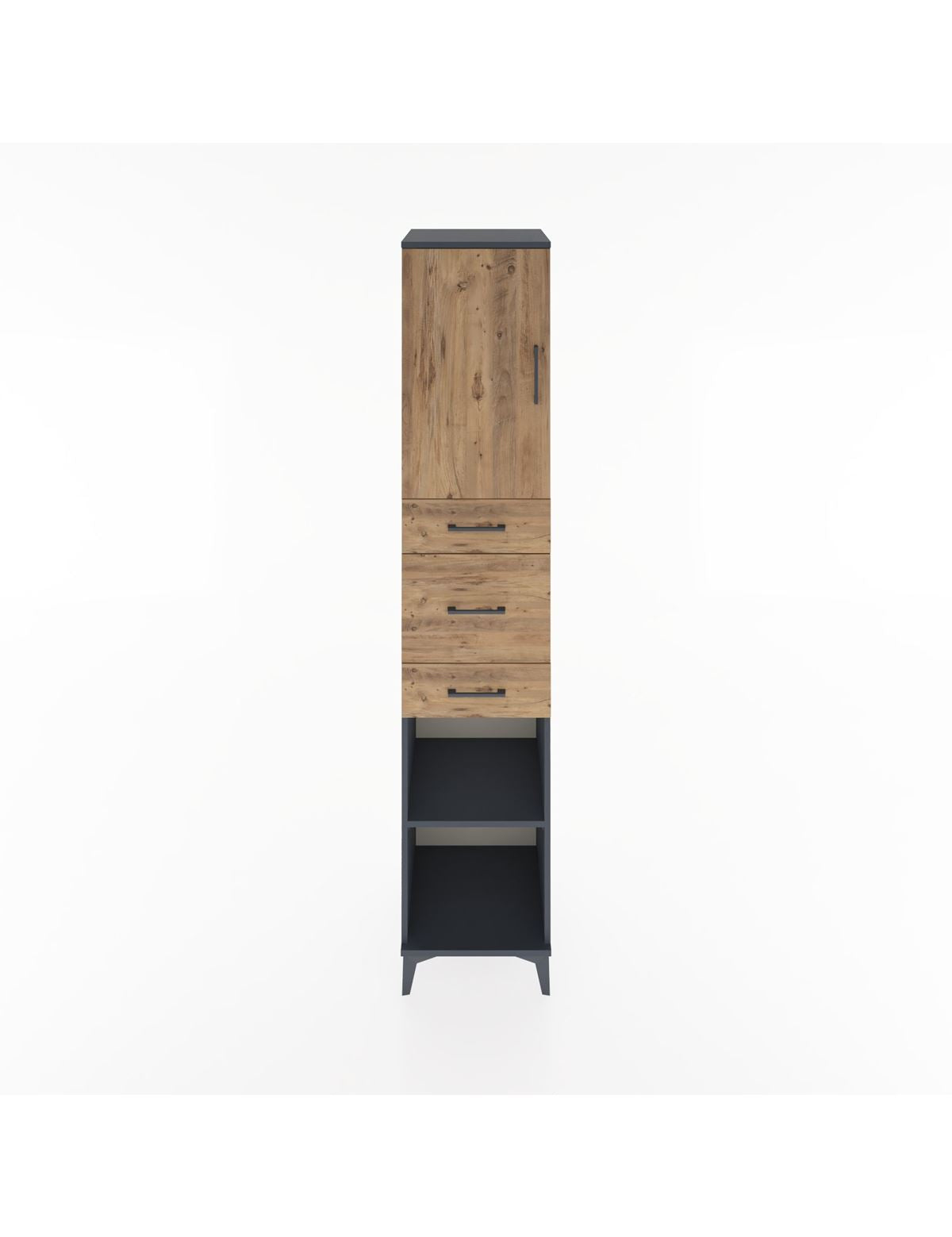 Hyperion Dolap 3 Raflı 3 Çekmeceli Tek Kapaklı 44x44x221 Antrasit-Çam