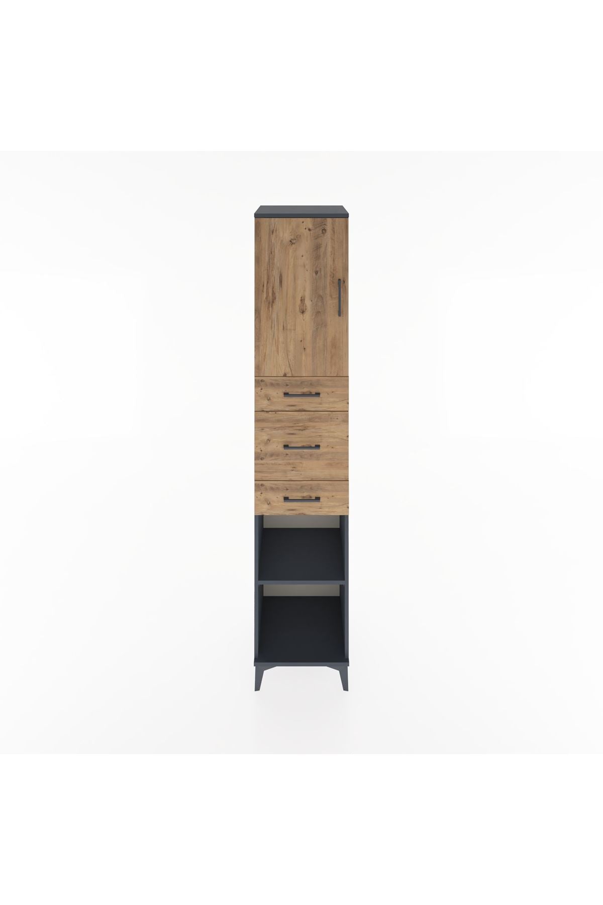 Hyperion Dolap 3 Raflı 3 Çekmeceli Tek Kapaklı 44x44x221 Antrasit-Çam