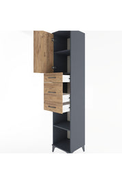 Hyperion Dolap 3 Raflı 3 Çekmeceli Tek Kapaklı 44x44x221 Antrasit-Çam