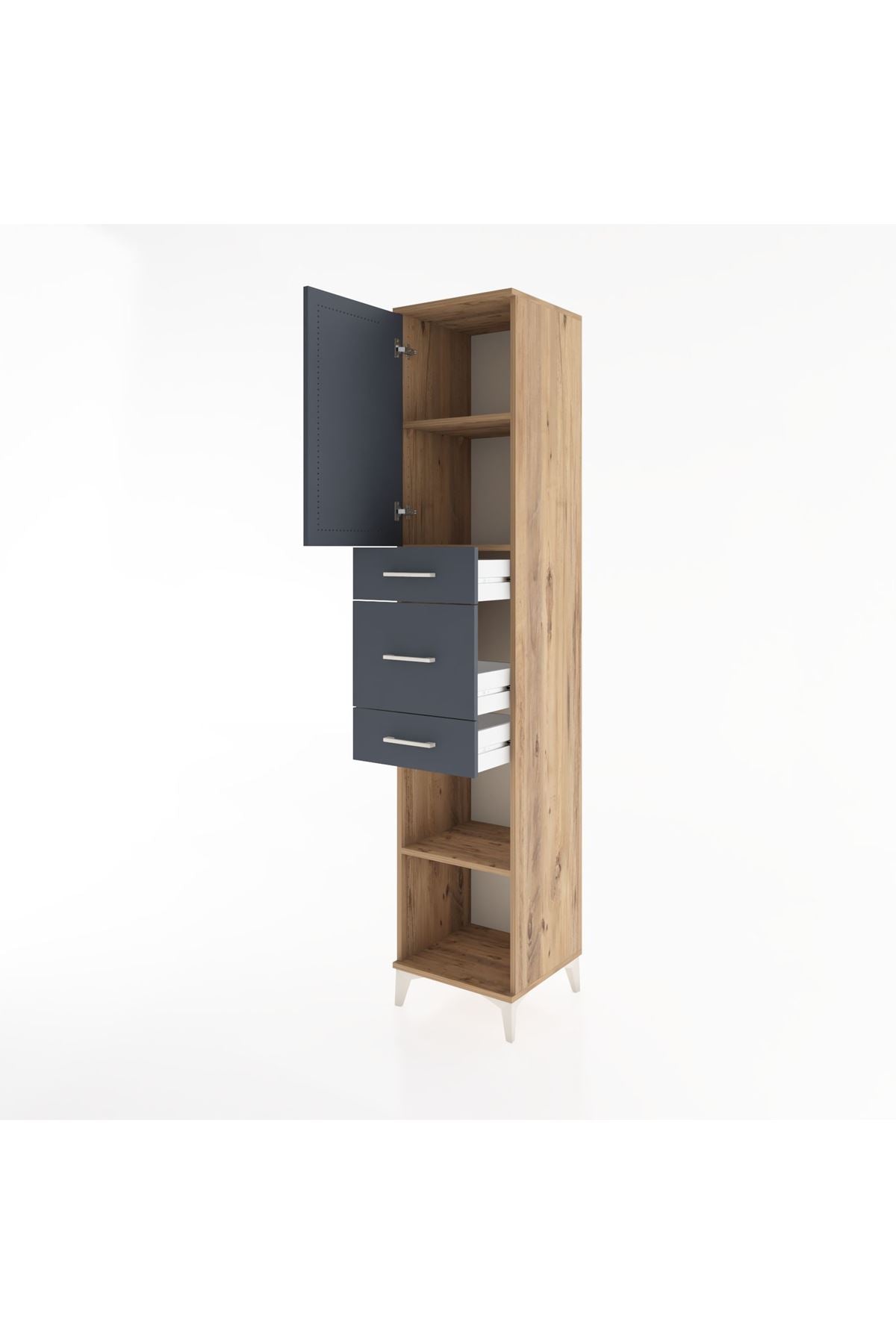 Hyperion Dolap 3 Raflı 3 Çekmeceli Tek Kapaklı 44x44x221 Çam-Antrasit