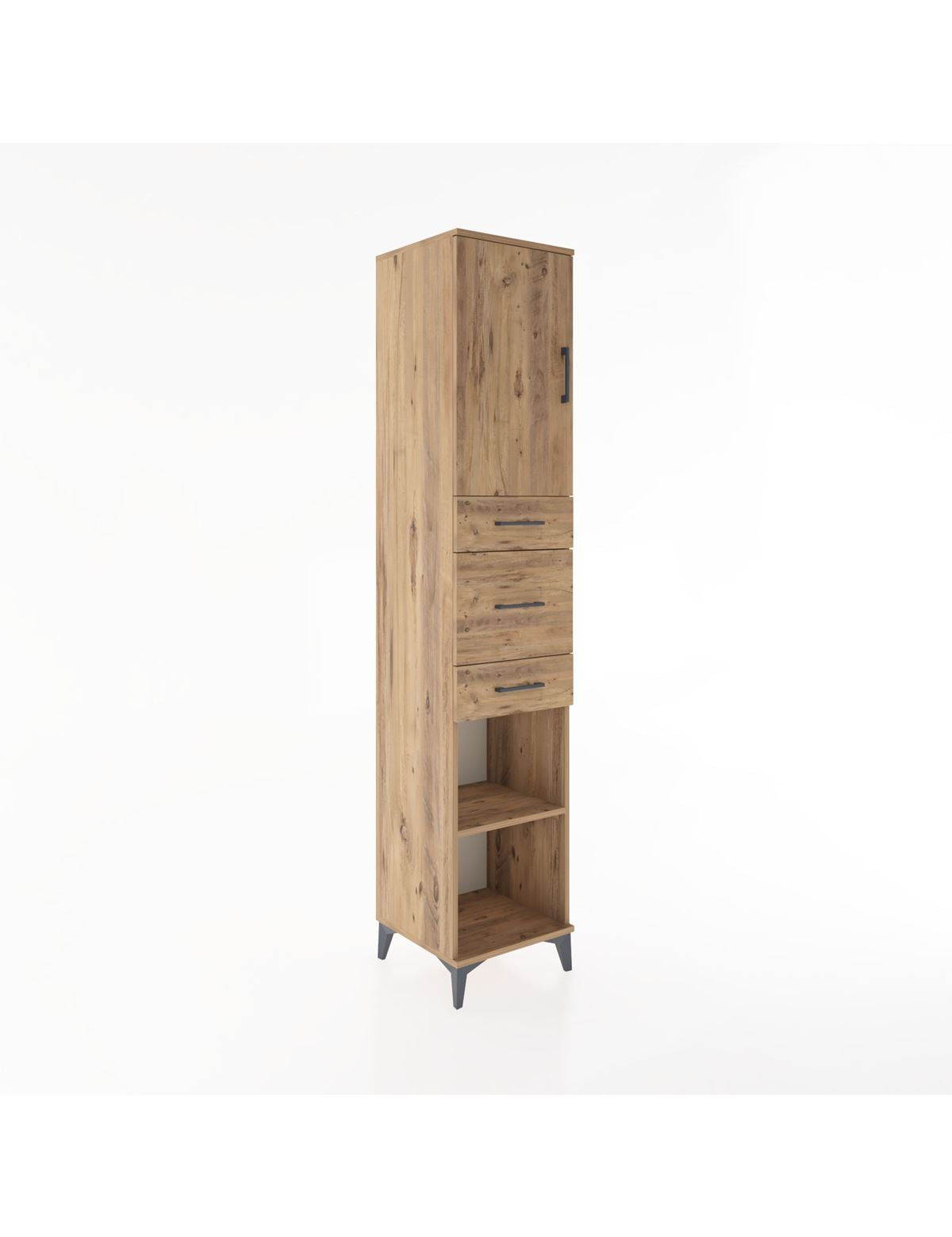 Hyperion Dolap 3 Raflı 3 Çekmeceli Tek Kapaklı 44x44x221 Çam-Çam