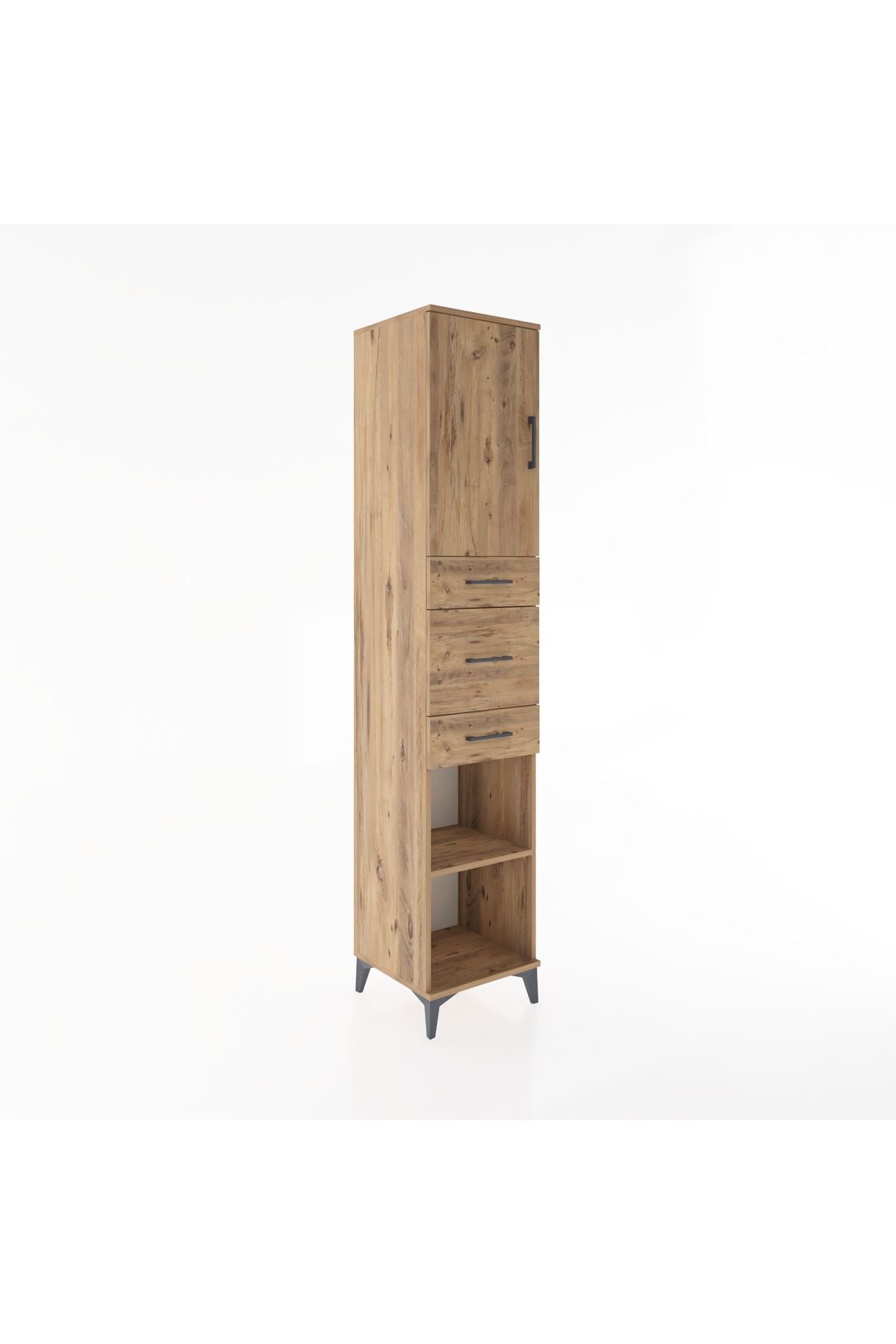 Hyperion Dolap 3 Raflı 3 Çekmeceli Tek Kapaklı 44x44x221 Çam-Çam