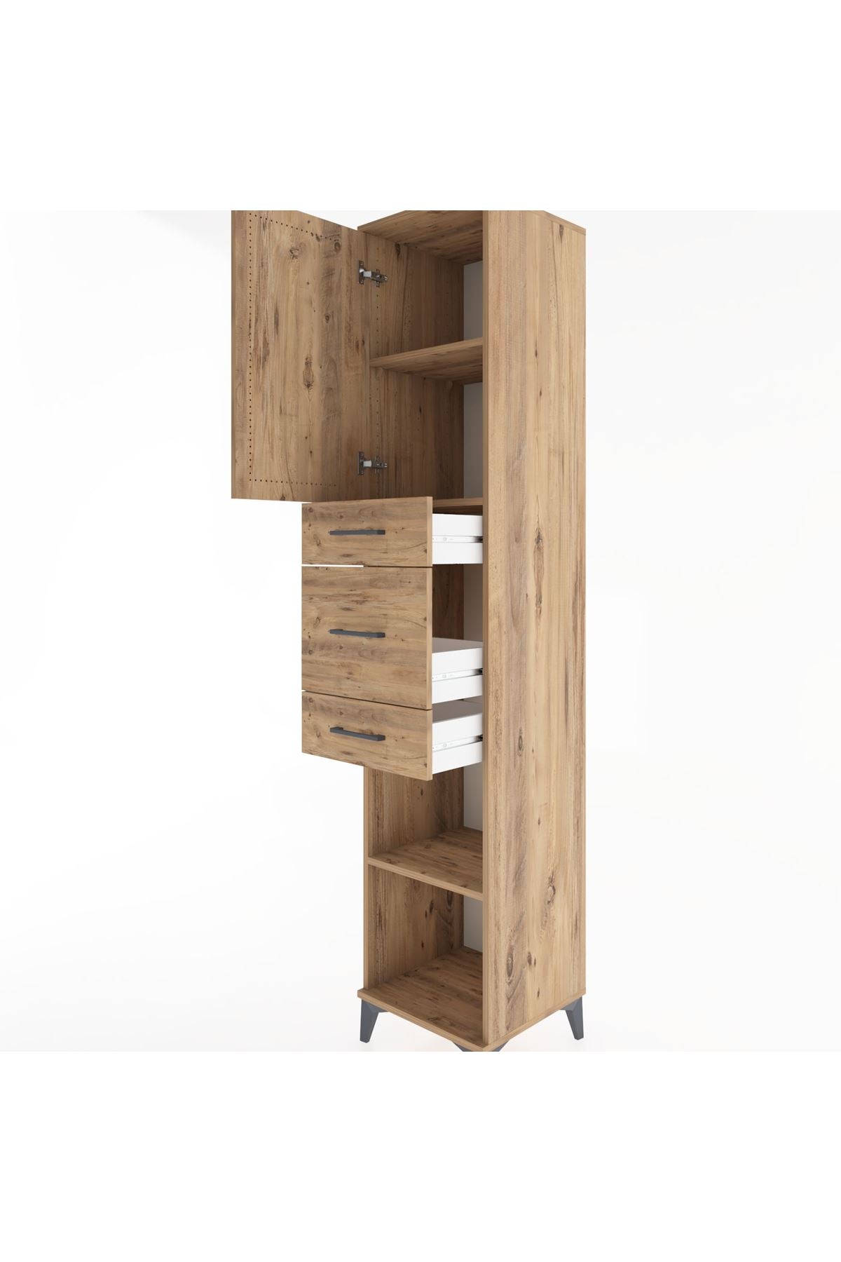 Hyperion Dolap 3 Raflı 3 Çekmeceli Tek Kapaklı 44x44x221 Çam-Çam