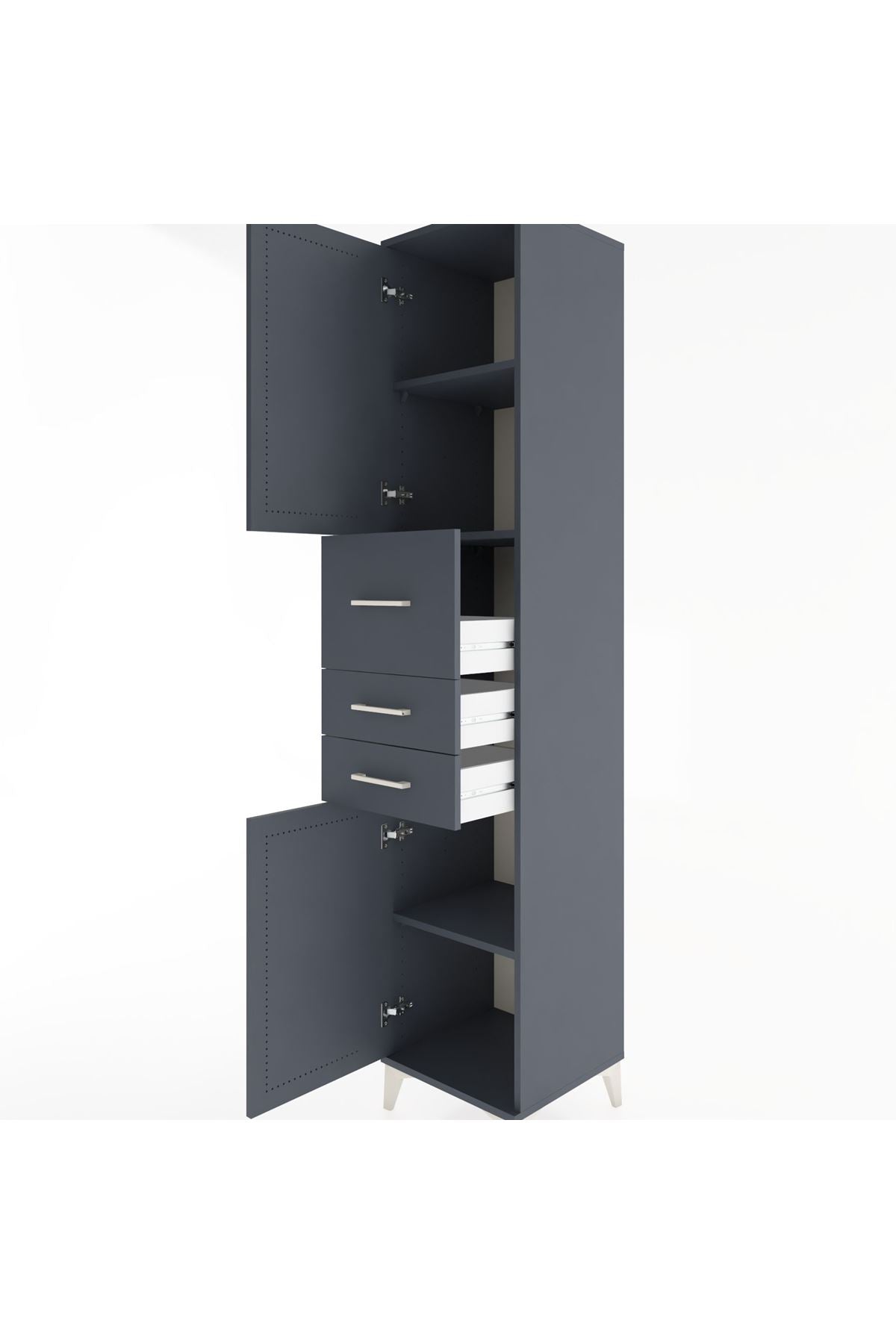 Hyperion Dolap 3 Raflı 3 Çekmeceli 2 Kapaklı 44x44x221 Antrasit-Antrasit