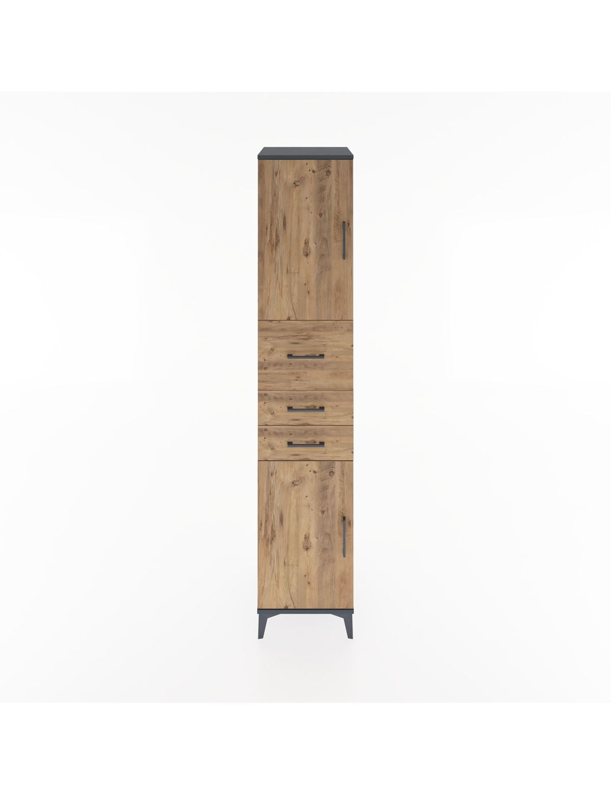 Hyperion Dolap 3 Raflı 3 Çekmeceli 2 Kapaklı 44x44x221 Antrasit-Çam