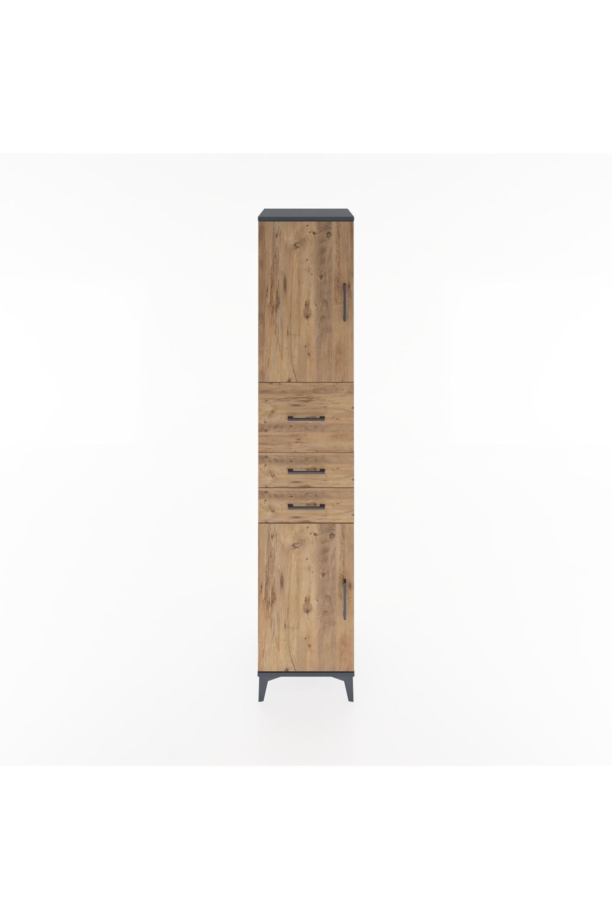 Hyperion Dolap 3 Raflı 3 Çekmeceli 2 Kapaklı 44x44x221 Antrasit-Çam