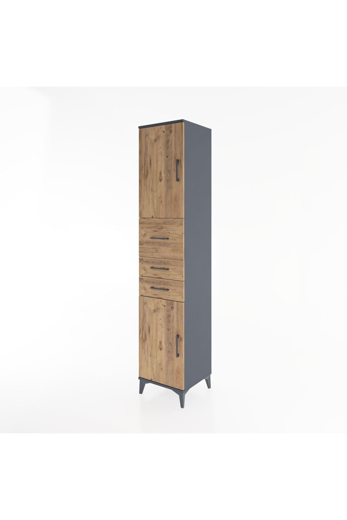 Hyperion Dolap 3 Raflı 3 Çekmeceli 2 Kapaklı 44x44x221 Antrasit-Çam