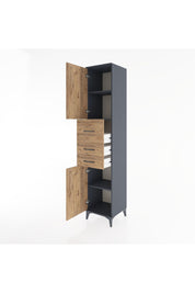 Hyperion Dolap 3 Raflı 3 Çekmeceli 2 Kapaklı 44x44x221 Antrasit-Çam