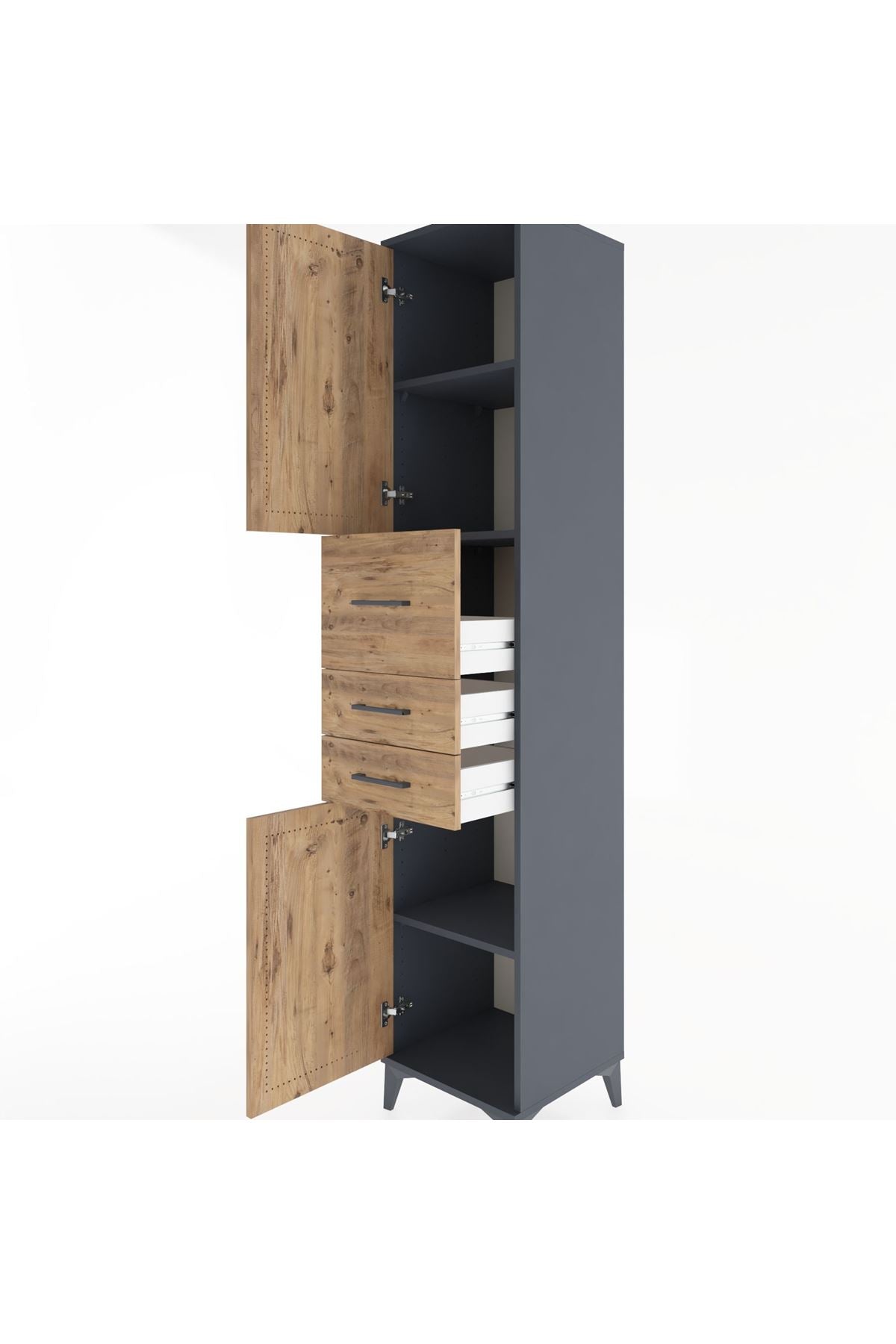 Hyperion Dolap 3 Raflı 3 Çekmeceli 2 Kapaklı 44x44x221 Antrasit-Çam