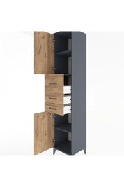 Hyperion Dolap 3 Raflı 3 Çekmeceli 2 Kapaklı 44x44x221 Antrasit-Çam