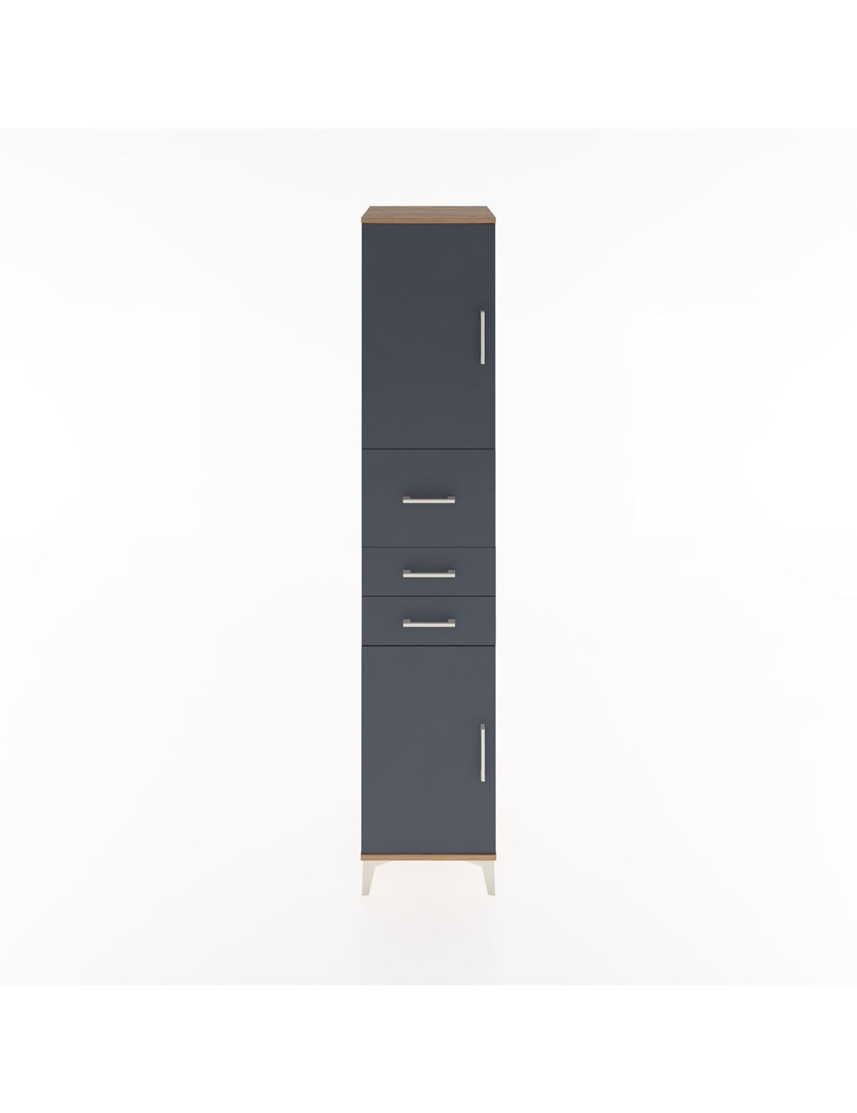 Hyperion Dolap 3 Raflı 3 Çekmeceli 2 Kapaklı 44x44x221 Çam-Antrasit