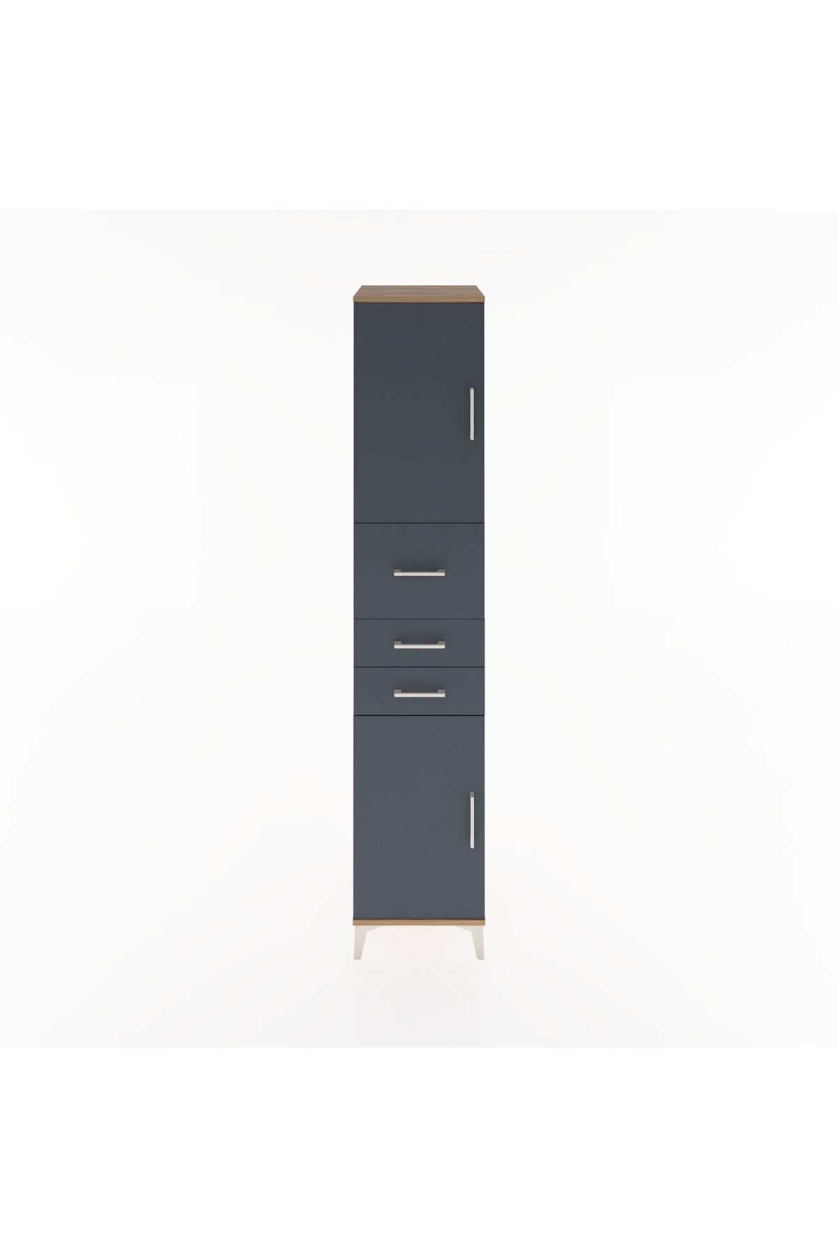 Hyperion Dolap 3 Raflı 3 Çekmeceli 2 Kapaklı 44x44x221 Çam-Antrasit