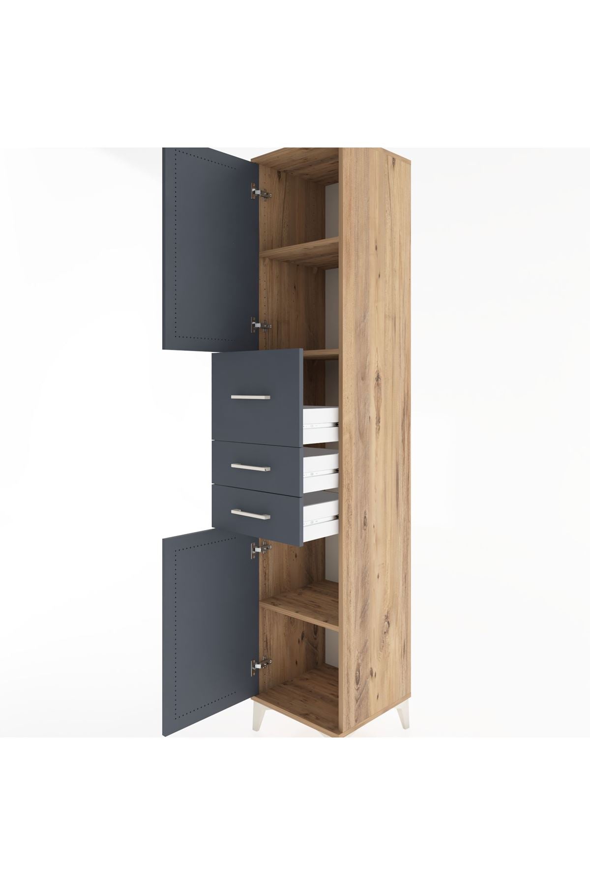 Hyperion Dolap 3 Raflı 3 Çekmeceli 2 Kapaklı 44x44x221 Çam-Antrasit