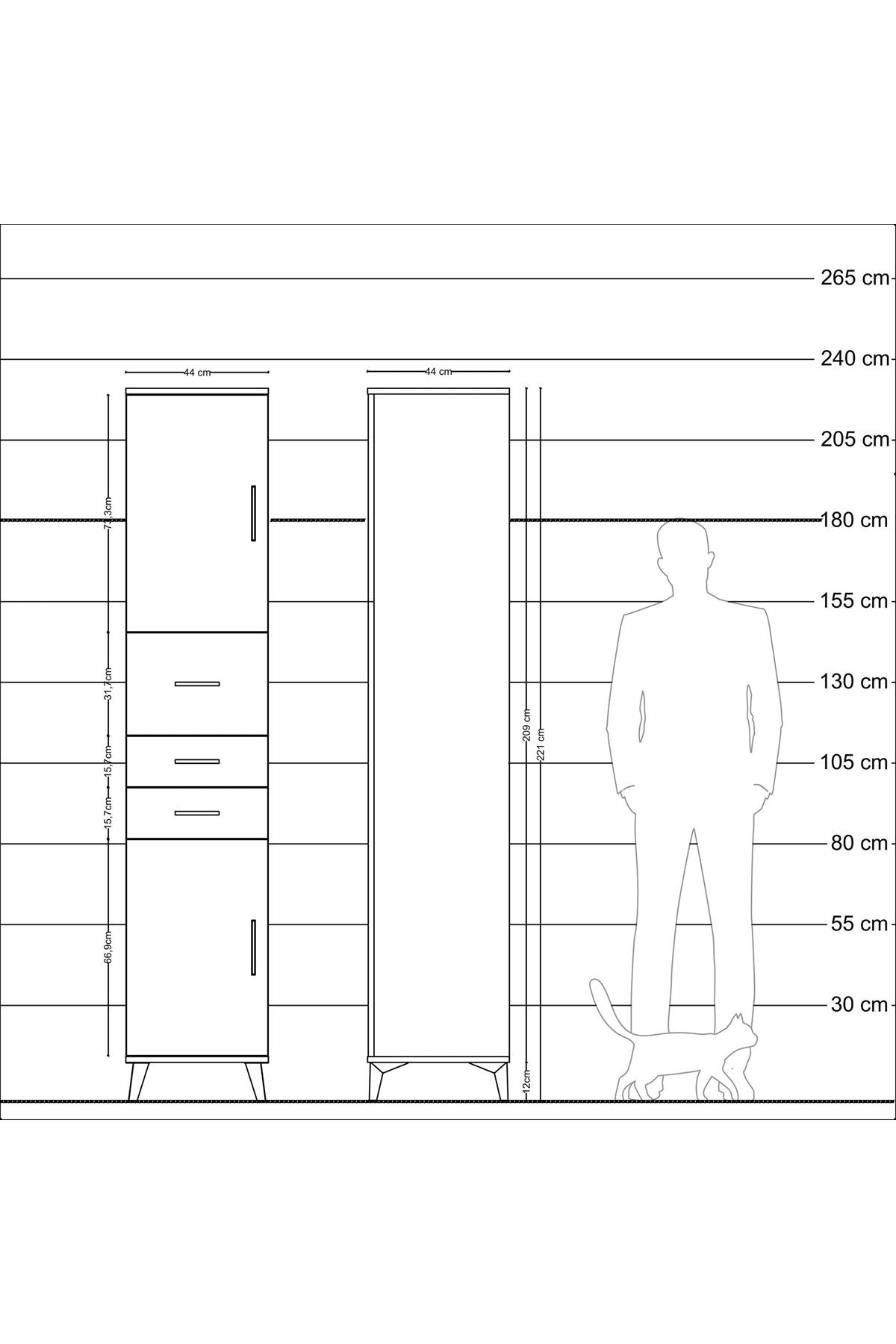 Hyperion Dolap 3 Raflı 3 Çekmeceli 2 Kapaklı 44x44x221 Çam-Antrasit