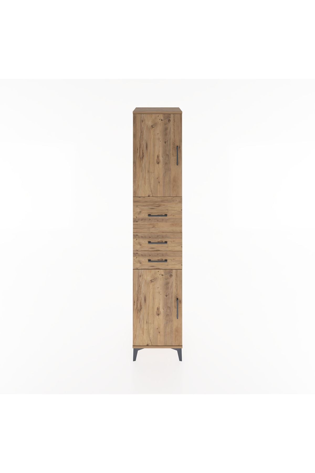 Hyperion Dolap 3 Raflı 3 Çekmeceli 2 Kapaklı 44x44x221 Çam-Çam