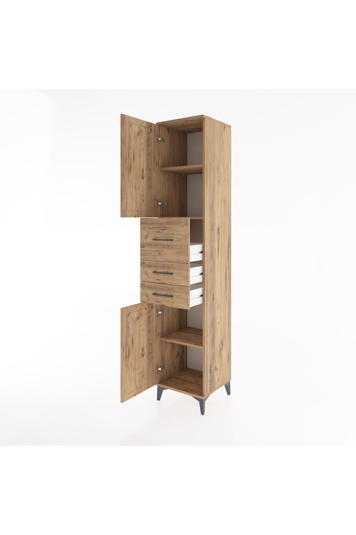 Hyperion Dolap 3 Raflı 3 Çekmeceli 2 Kapaklı 44x44x221 Çam-Çam