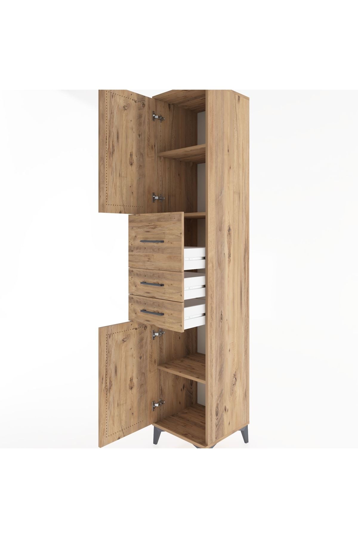 Hyperion Dolap 3 Raflı 3 Çekmeceli 2 Kapaklı 44x44x221 Çam-Çam