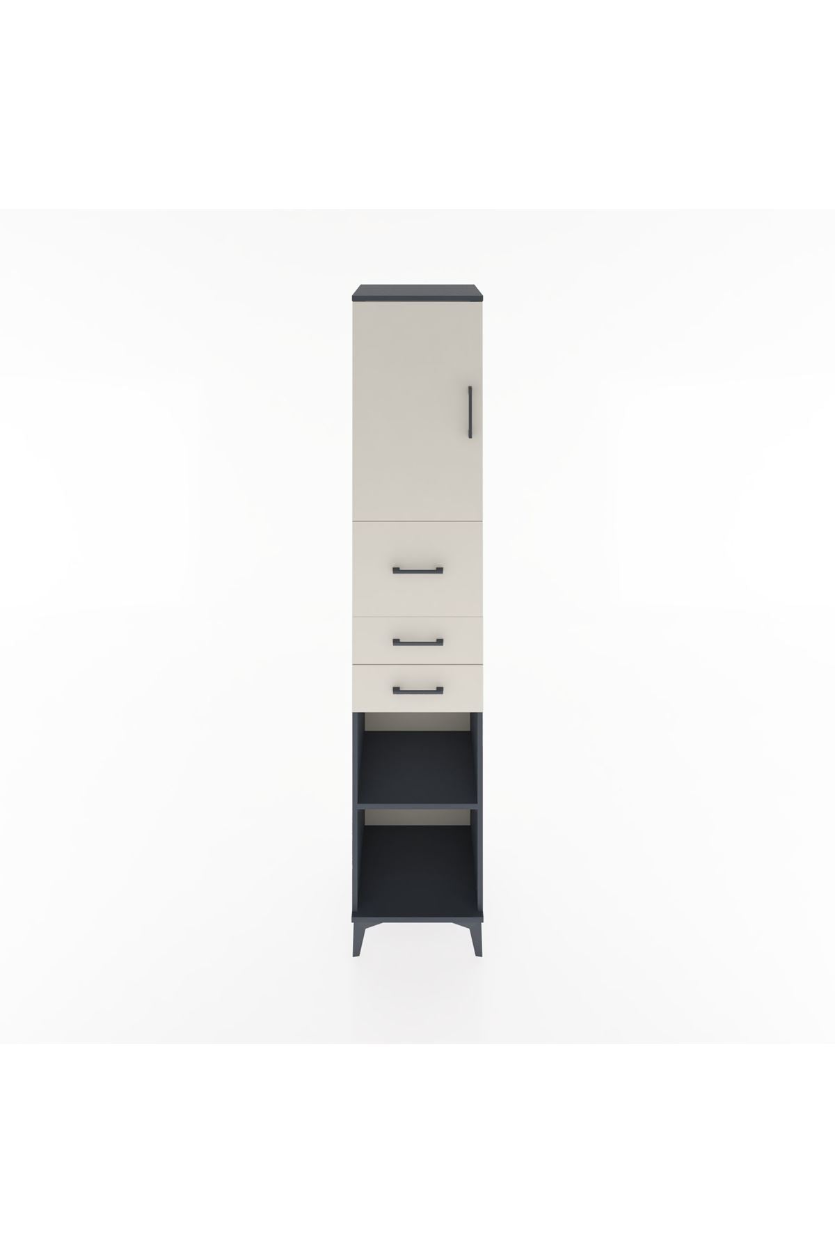 Hyperion Dolap 3 Raflı 3 Çekmeceli Tek Kapaklı 44x44x221 Antrasit-Aytaşı