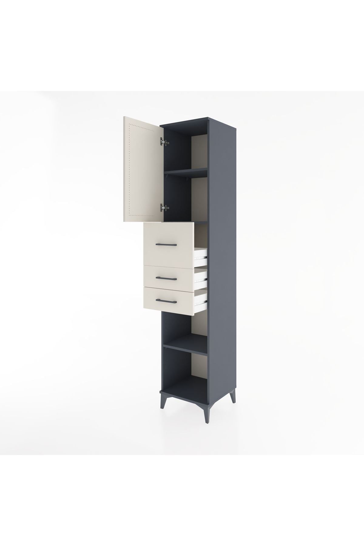 Hyperion Dolap 3 Raflı 3 Çekmeceli Tek Kapaklı 44x44x221 Antrasit-Aytaşı