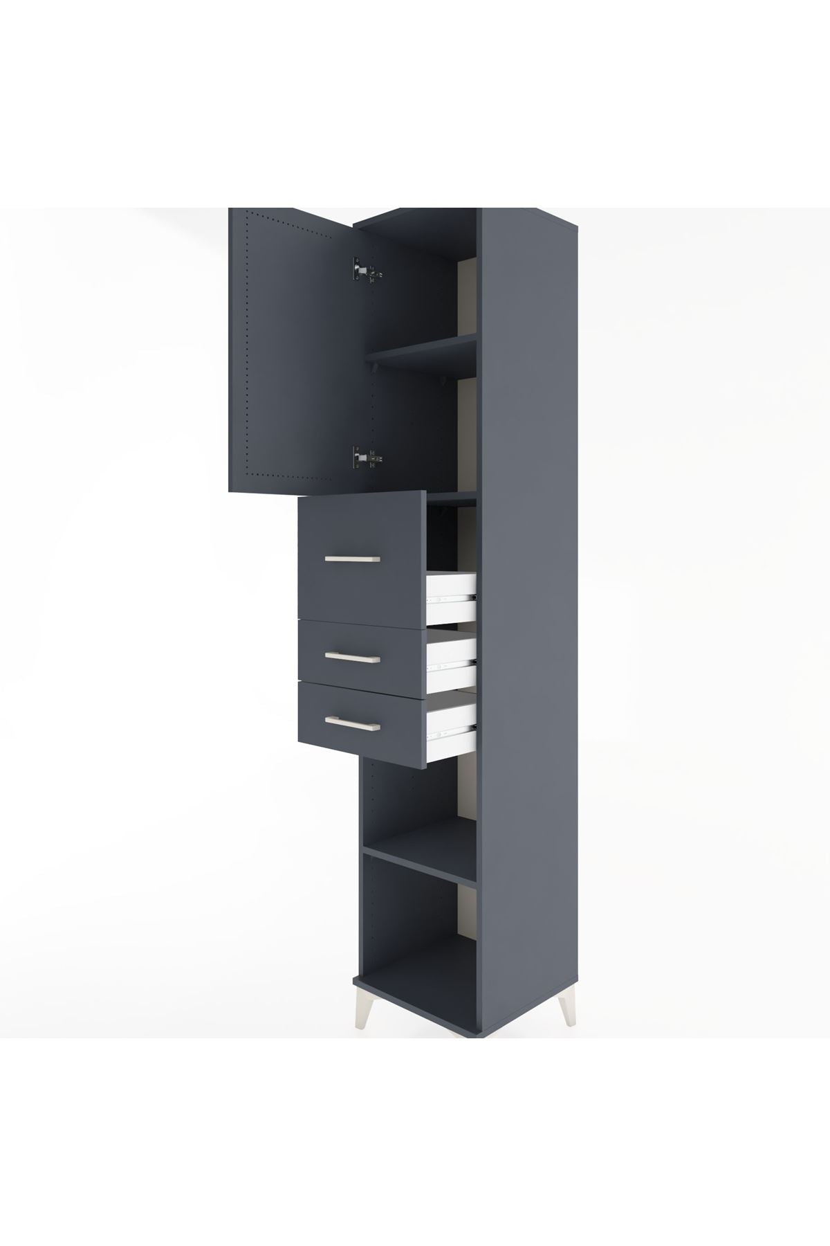 Hyperion Dolap 3 Raflı 3 Çekmeceli Tek Kapaklı 44x44x221 Antrasit-Antrasit