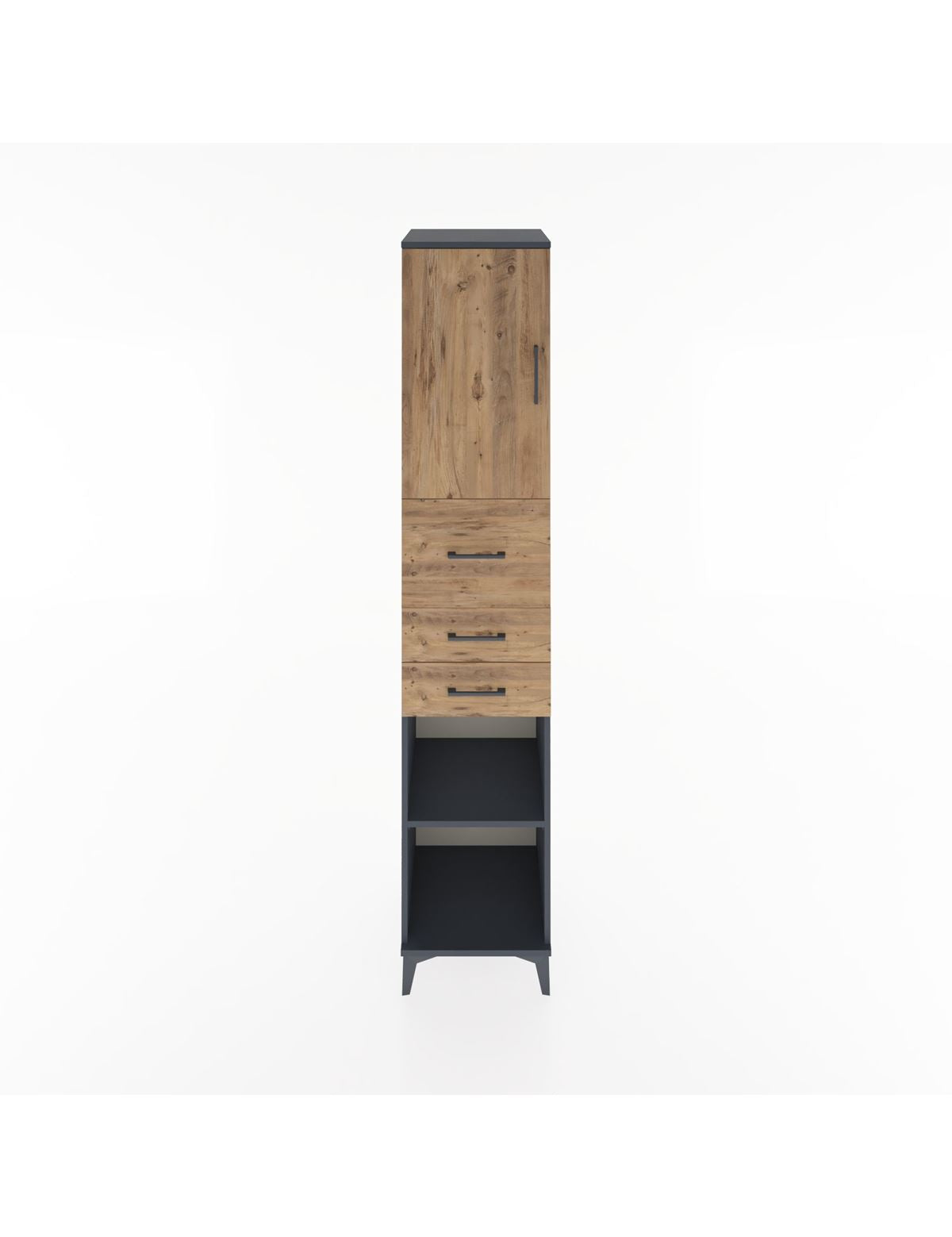 Hyperion Dolap 3 Raflı 3 Çekmeceli Tek Kapaklı 44x44x221 Antrasit-Çam