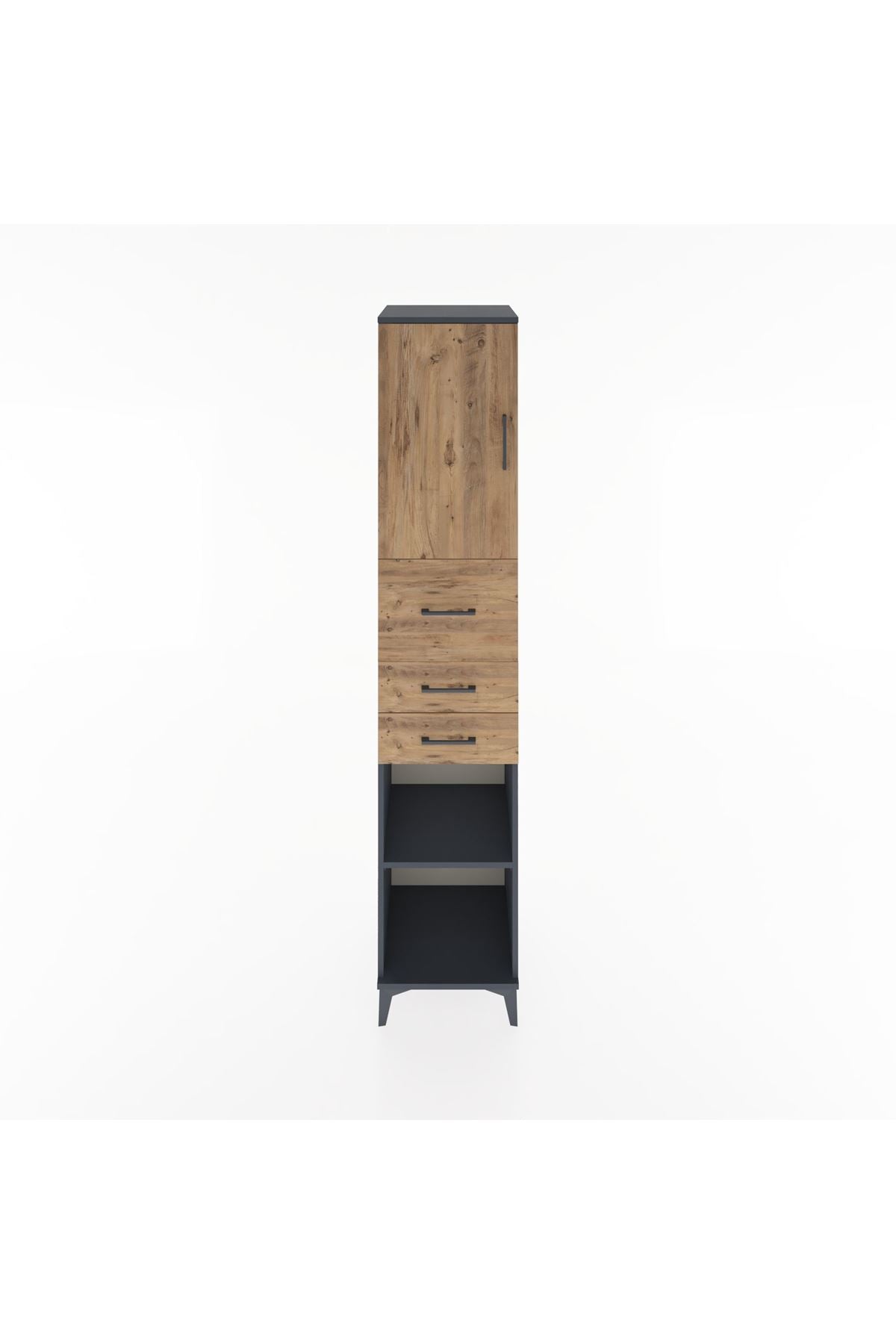 Hyperion Dolap 3 Raflı 3 Çekmeceli Tek Kapaklı 44x44x221 Antrasit-Çam