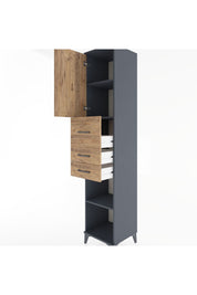 Hyperion Dolap 3 Raflı 3 Çekmeceli Tek Kapaklı 44x44x221 Antrasit-Çam
