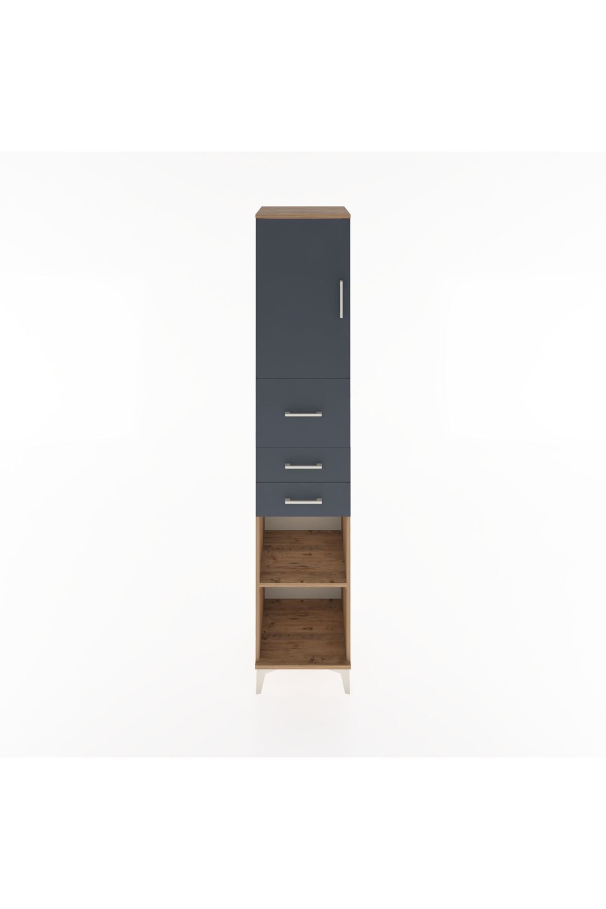 Hyperion Dolap 3 Raflı 3 Çekmeceli Tek Kapaklı 44x44x221 Çam-Antrasit