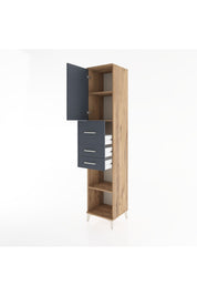 Hyperion Dolap 3 Raflı 3 Çekmeceli Tek Kapaklı 44x44x221 Çam-Antrasit